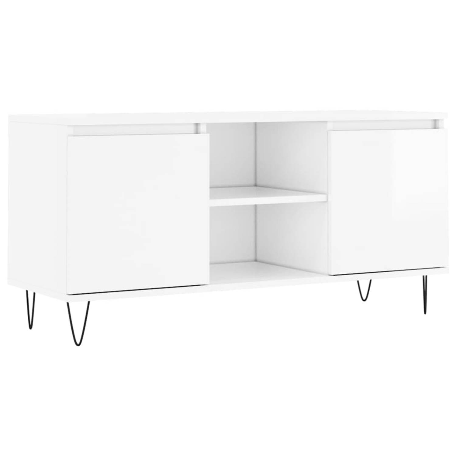 The Living Store TV-meubel - TV-kast - Opbergruimte 4 vakken - 104x35x50 cm - Hoogglans wit