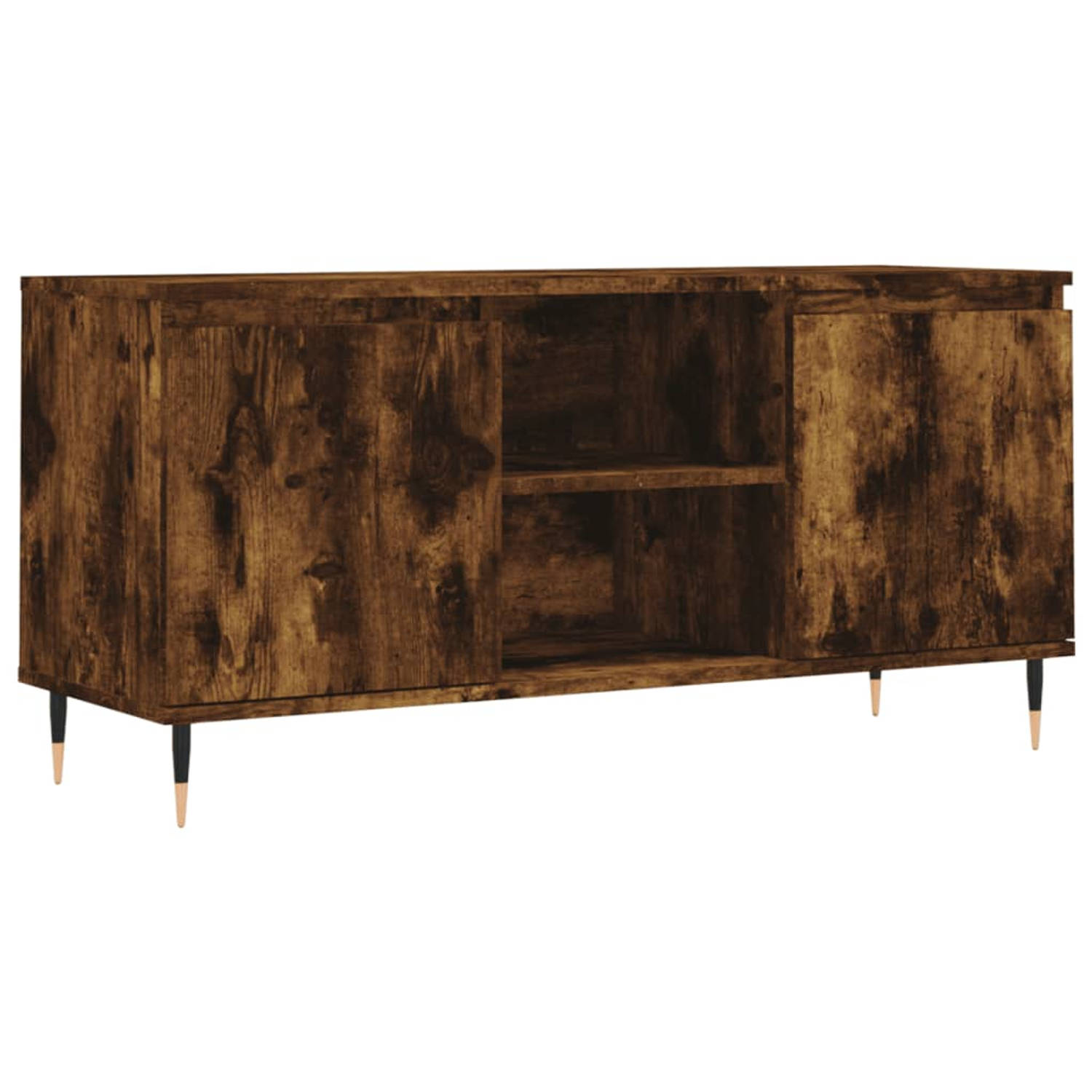 The Living Store Tv-meubel - Gerookt eiken - 104 x 35 x 50 cm - Opbergruimte - Stabiel tafelblad - IJzeren poten