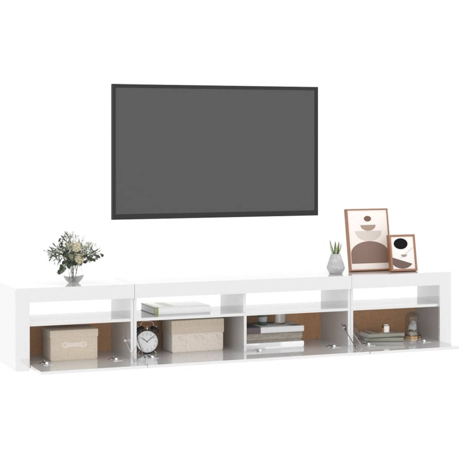 The Living Store TV meubel 240 x 35 x 40 cm hoogglans wit met RGB LED-verlichting