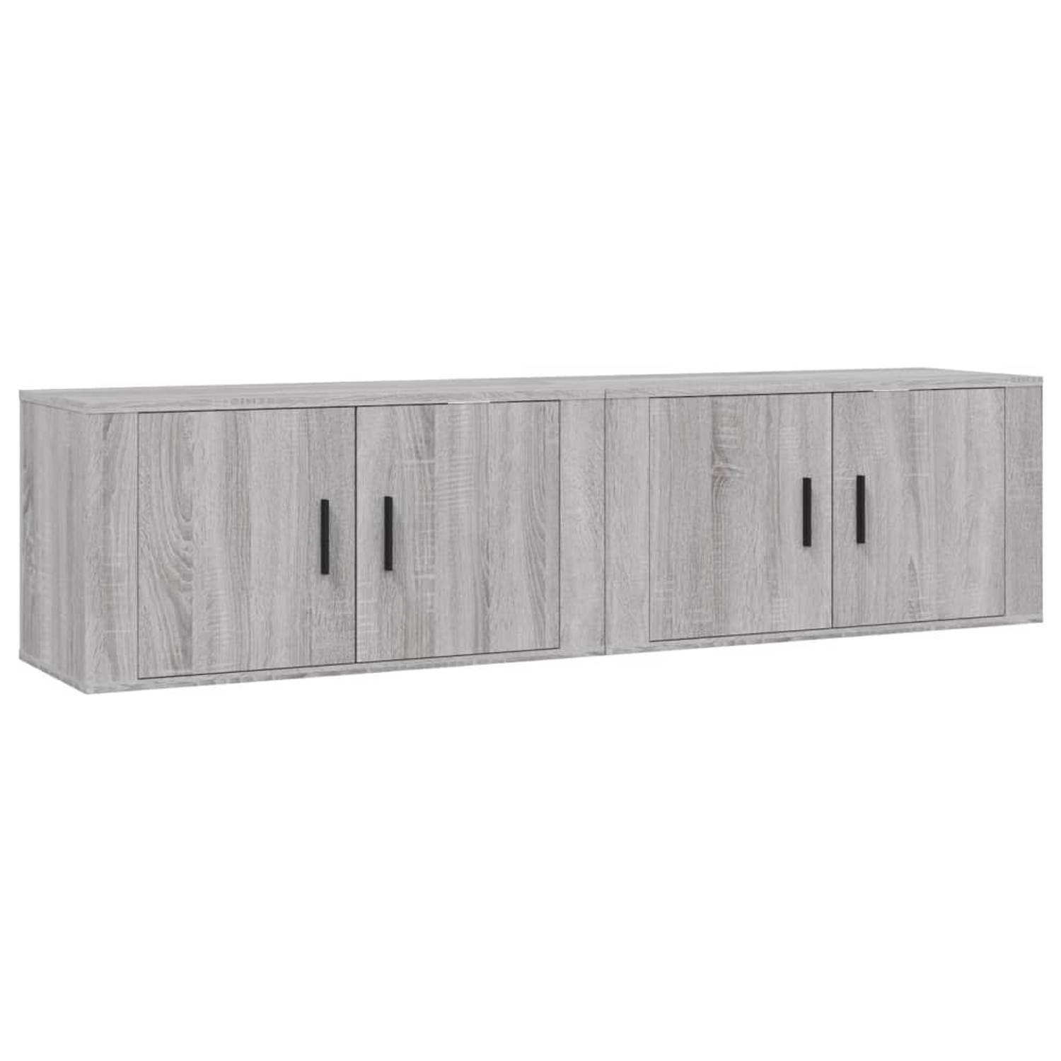 The Living Store TV-wandmeubel - Grijs sonoma eiken - Set van 2 - 80 x 34.5 x 40 cm - Duurzaam hout