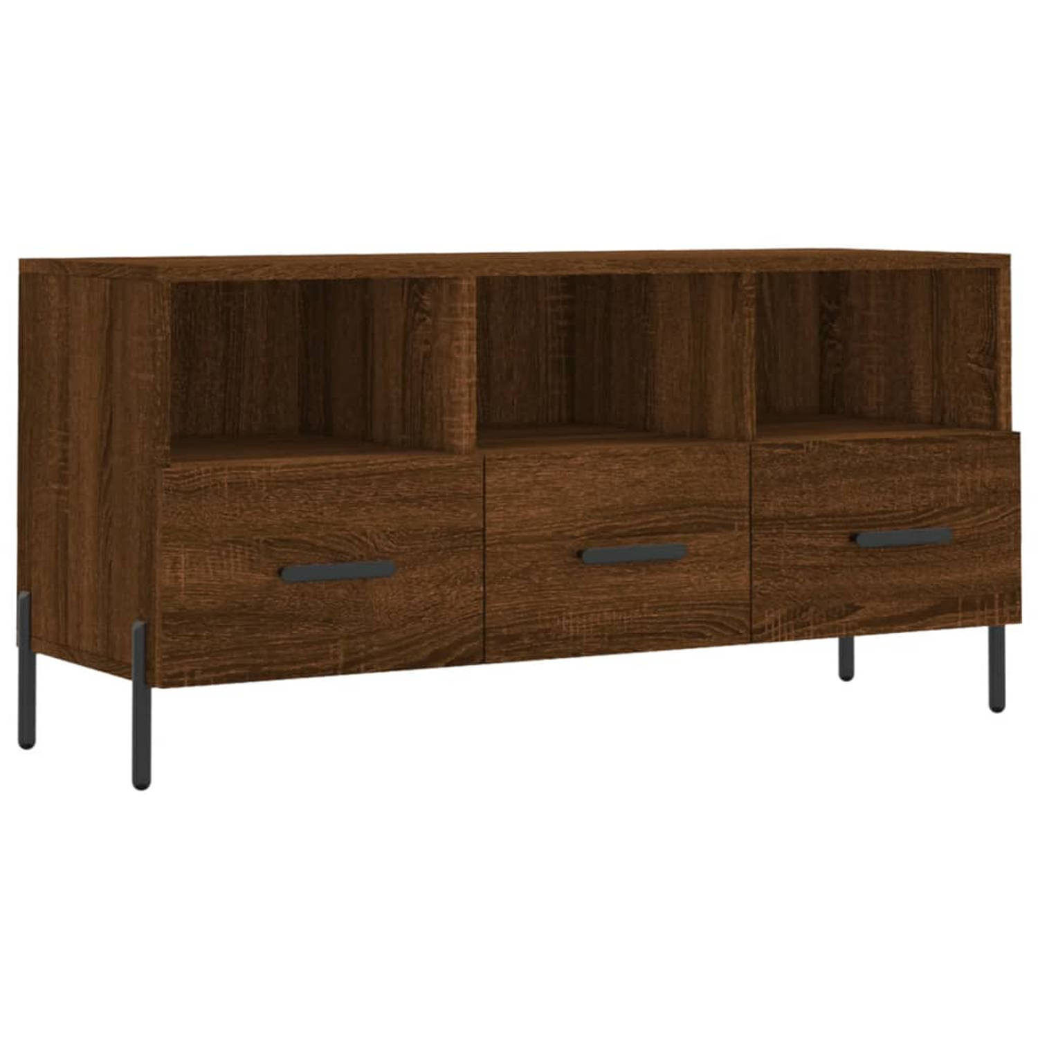 The Living Store TV-meubel Modern Bruineiken - 102 x 36 x 50 cm - Bewerkt hout en ijzer