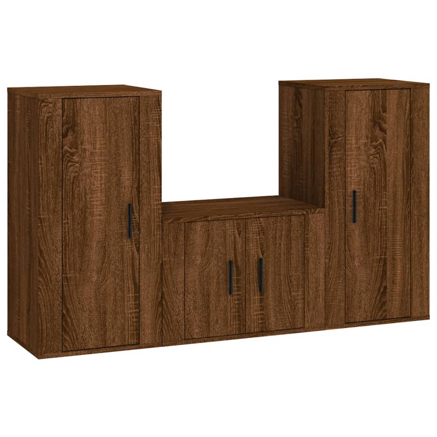 The Living Store 3-delige Tv-meubelset bewerkt hout bruineikenkleurig - Kast