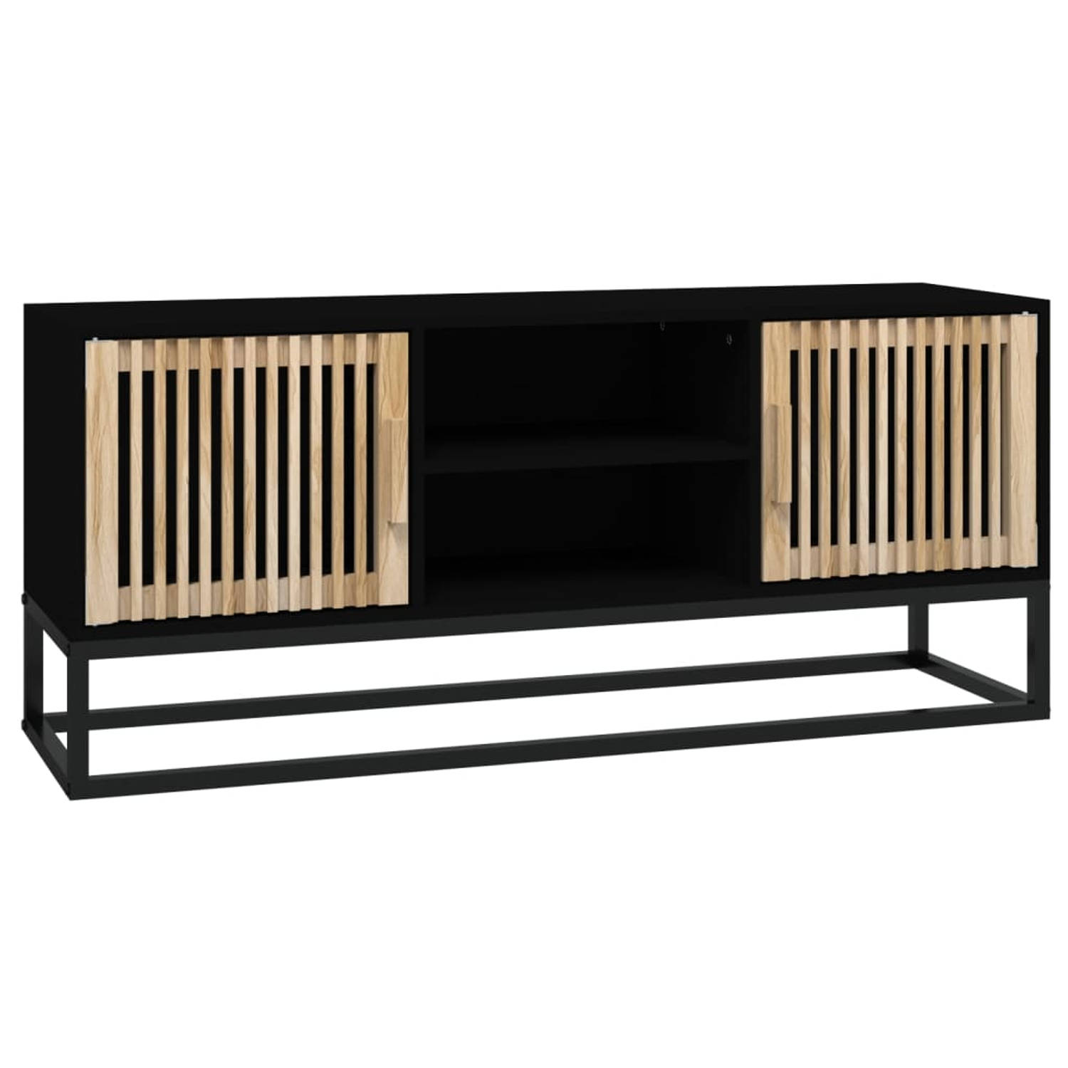 The Living Store TV-meubel - Trendy en praktisch ontwerp - Opbergruimte - Stevig blad - Metalen voeten - Zwart - 105 x 30 x 45 cm
