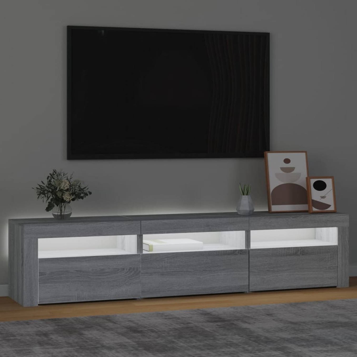 The Living Store Tv-meubel - LED-verlichting - Grijs sonoma eiken - 180 x 35 x 40 cm