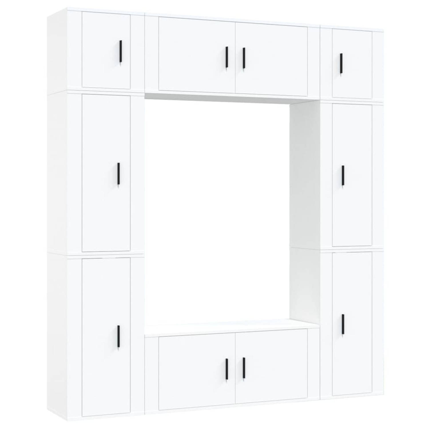 The Living Store TV-meubelset - Klassiek design - Voldoende opbergruimte - Wandgemonteerd - Kleur- wit - Materiaal- bewerkt hout