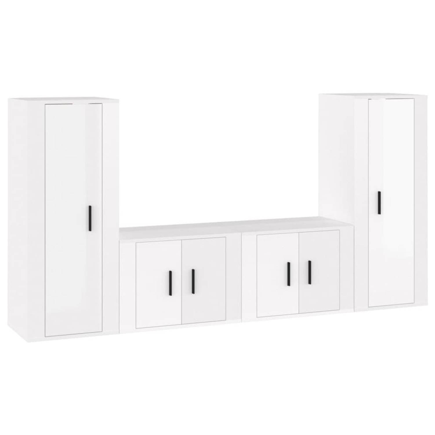 The Living Store TV-meubel set - hoogglans wit - 4-delige - bewerkt hout - 40 x 34.5 x 100 cm en 57 x 34.5 x 40 cm