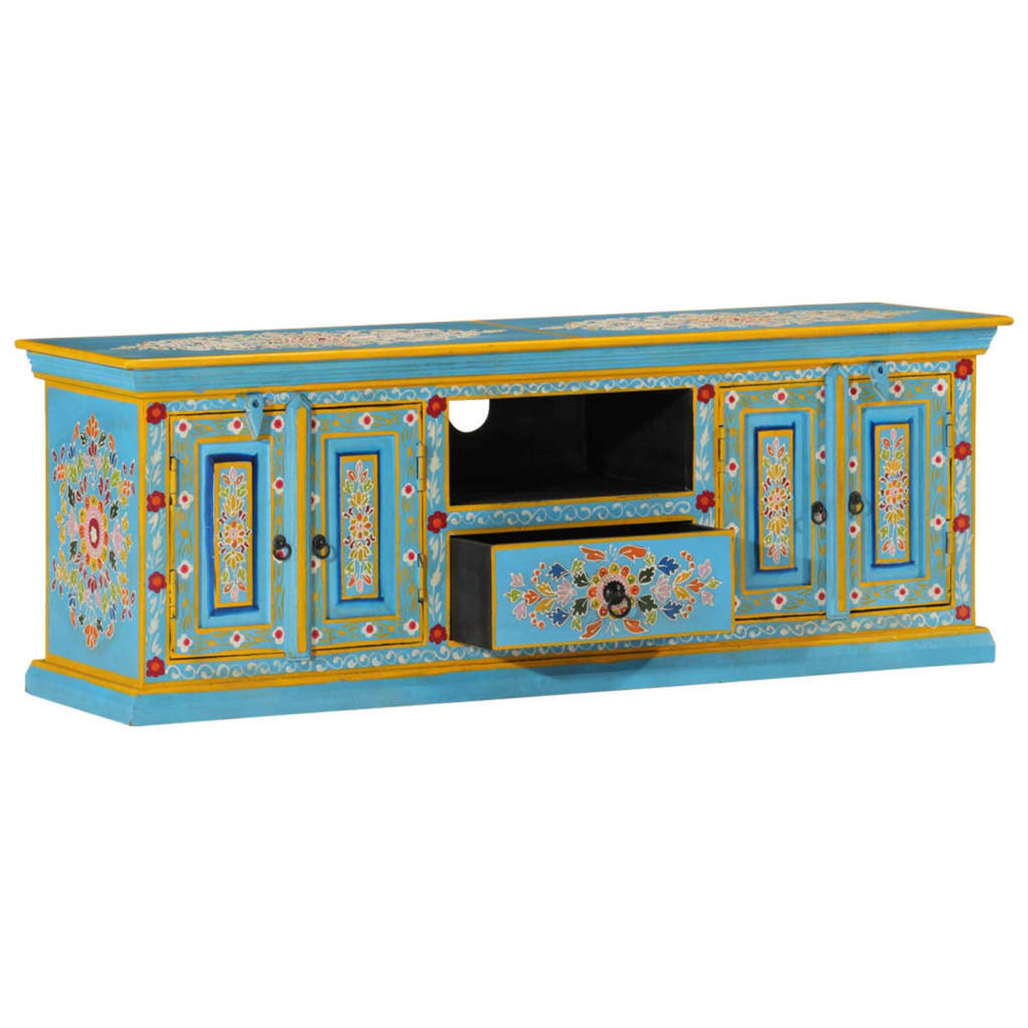 The Living Store Retro TV-kast - 110 x 30 x 40 cm - Massief mangohout - Blauw