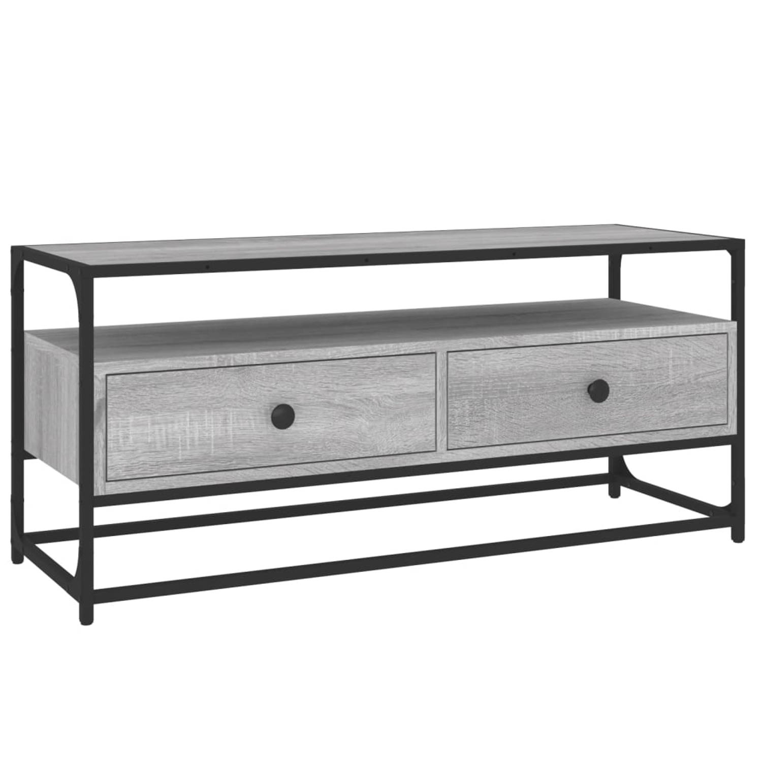 The Living Store TV-meubel - Trendy en praktisch ontwerp - Duurzaam bewerkt hout - Voldoende opbergruimte - Stevig oppervlak - Metalen voeten - Grijs sonoma eiken - 100x35x45cm - M