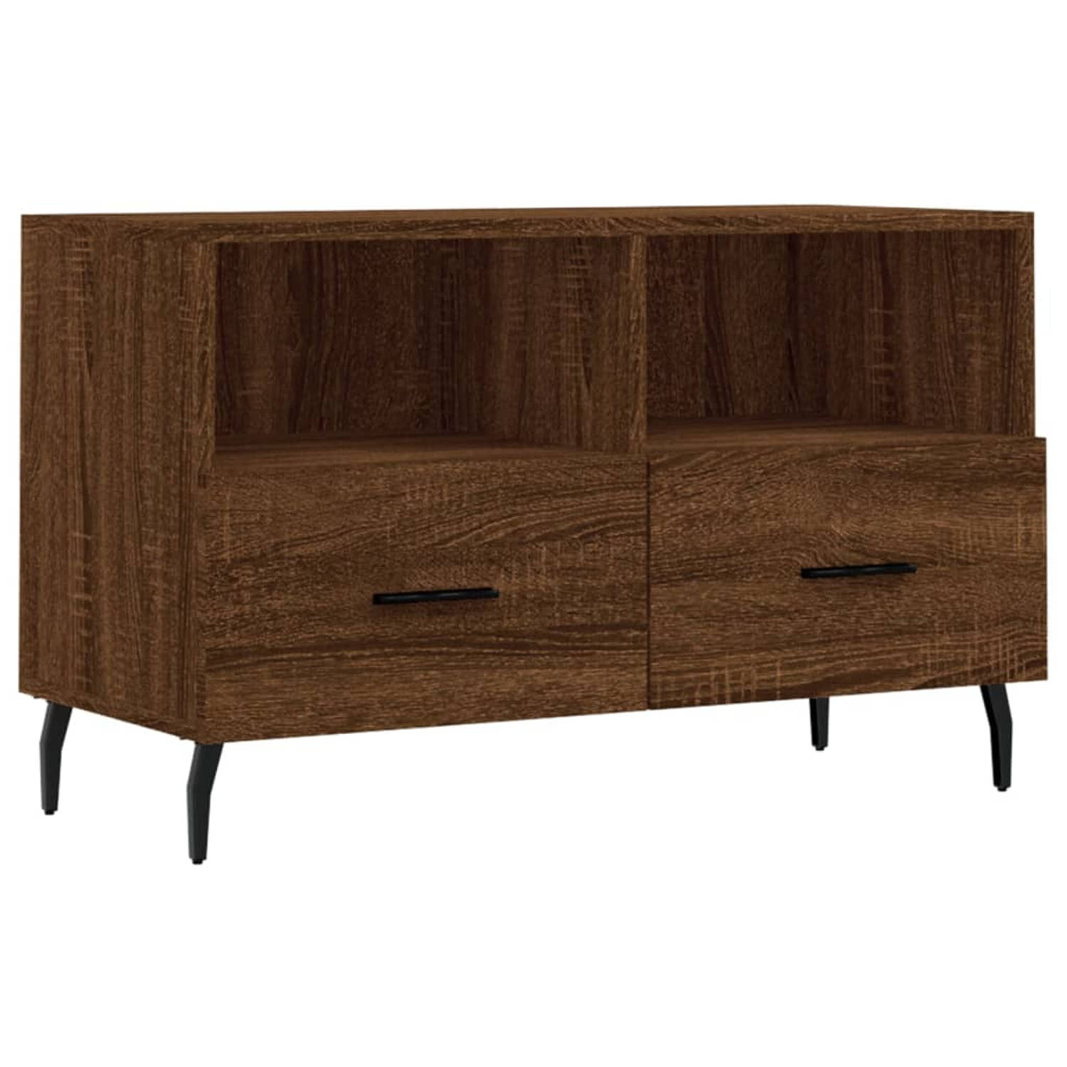 The Living Store TV-meubel Bruineiken 80x36x50 cm - Bewerkt hout en ijzer
