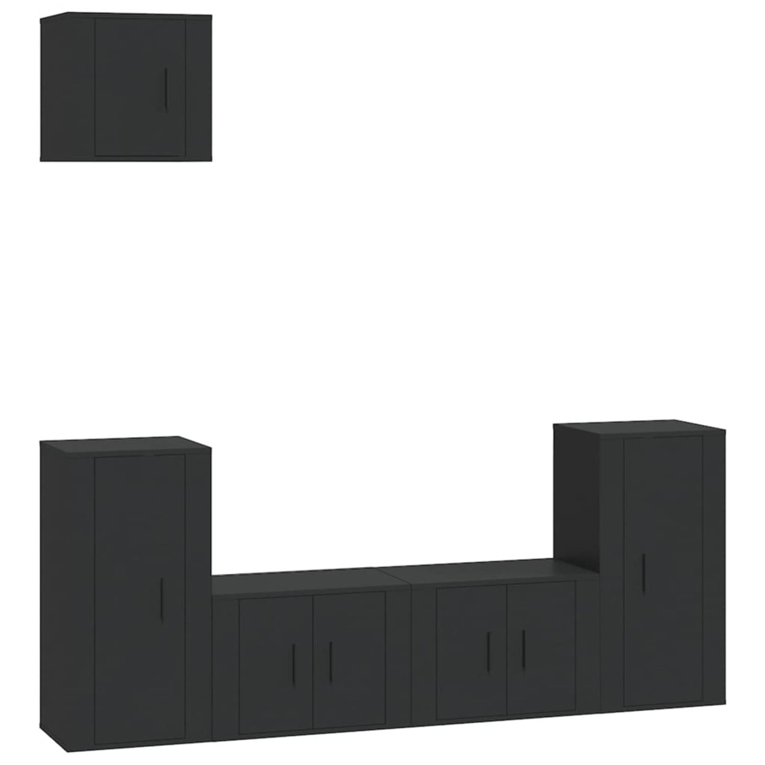 The Living Store Tv-meubel Set - 2x 57 x 34.5 x 40 cm - 2x 40 x 34.5 x 80 cm - 1x 40 x 34.5 x 40 cm - Zwart hout