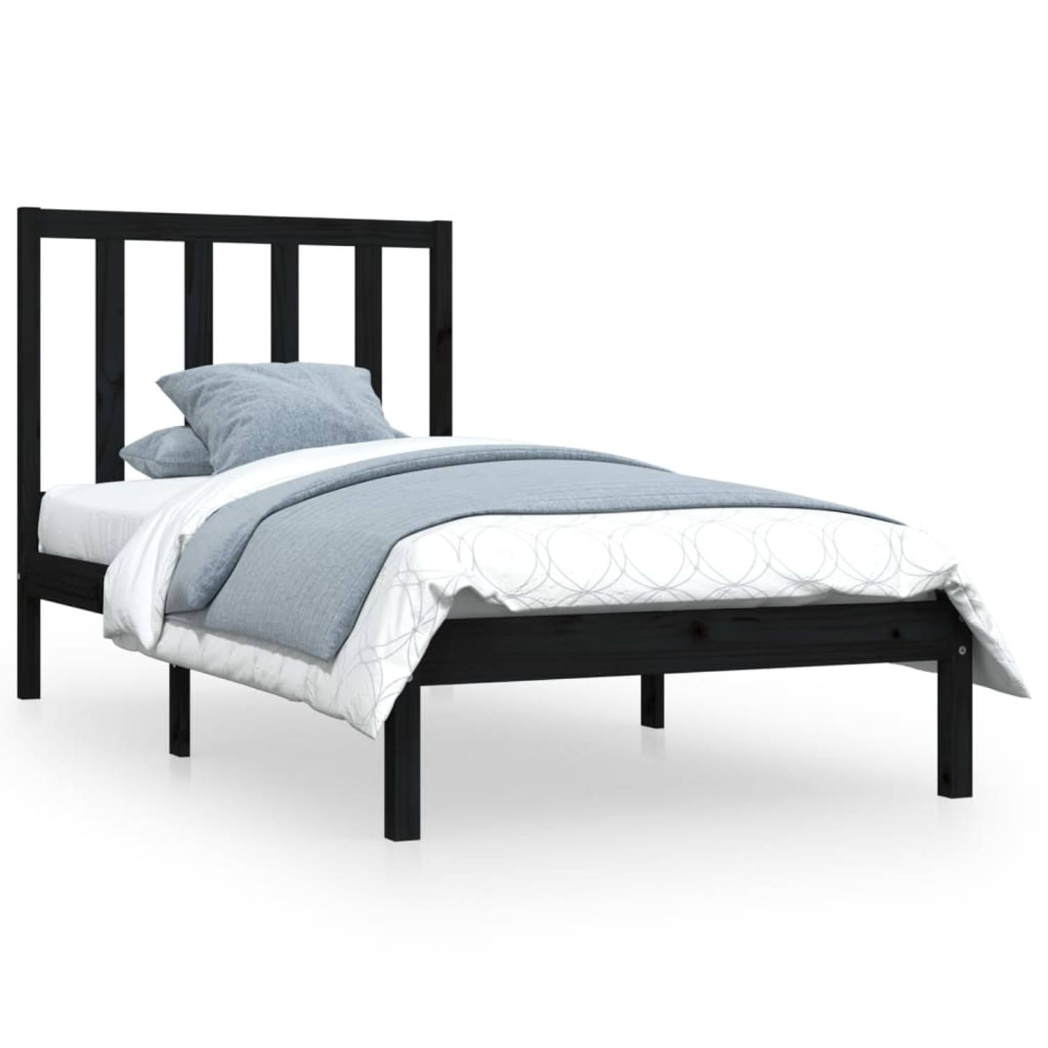 The Living Store Bedframe massief grenenhout zwart 75x190 cm 2FT6 Small Single - Bedframe - Bedframes - Bed - Bedbodem - Ledikant - Bed Frame - Massief Houten Bedframe - Slaapmeube