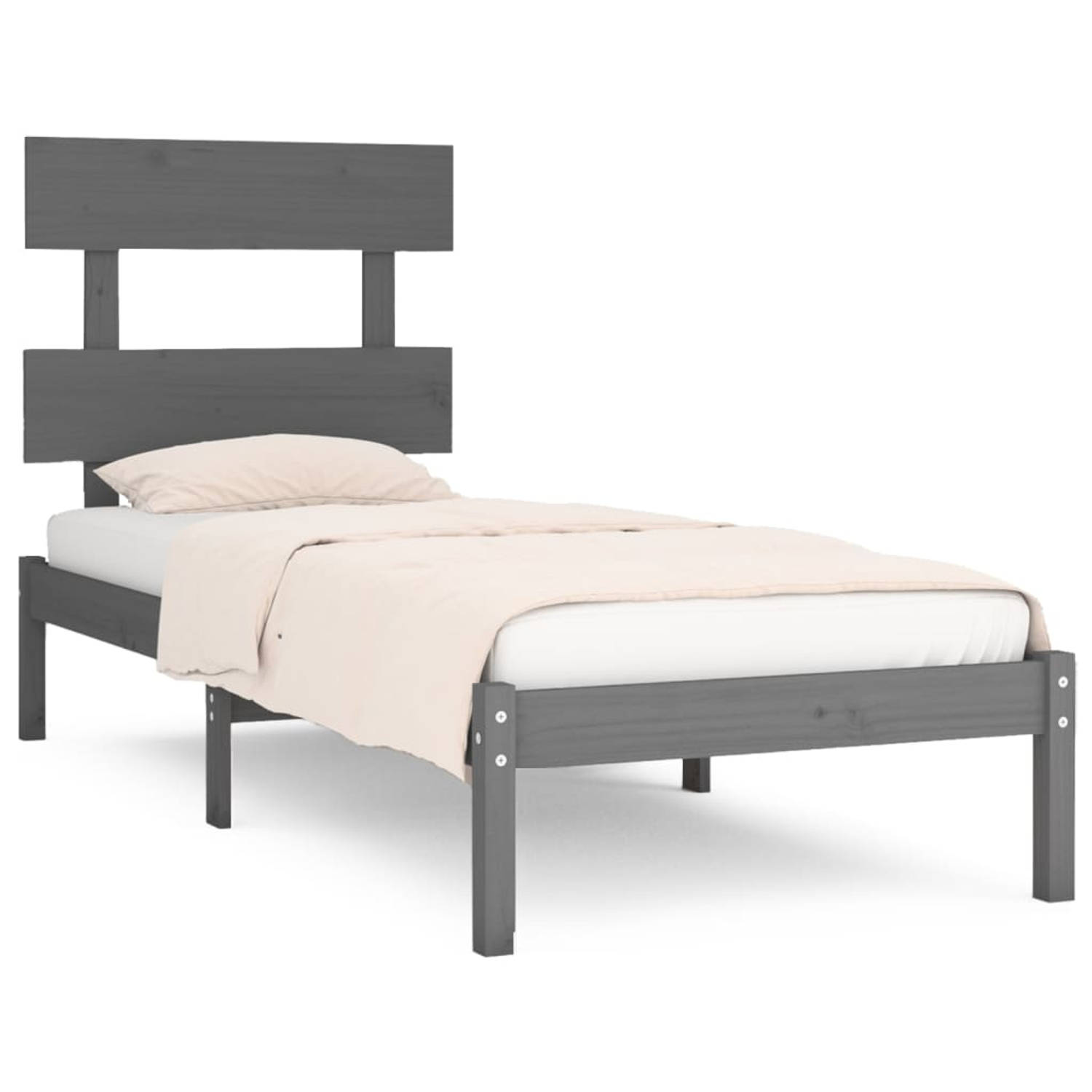 The Living Store Bedframe massief hout grijs 90x200 cm - Bedframe - Bedframes - Eenpersoonsbed - Bed - Bedombouw - Frame - Bed Frame - Ledikant - Bedframe Met Hoofdeinde - Eenperso