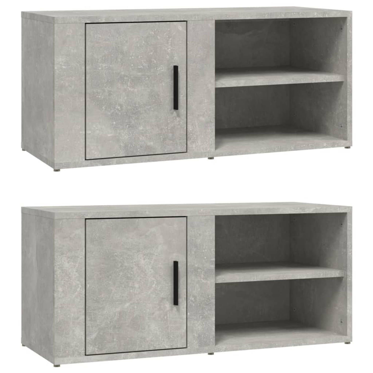 The Living Store Tv-meubels 2 st 80x31-5x36 cm bewerkt hout betongrijs - Kast