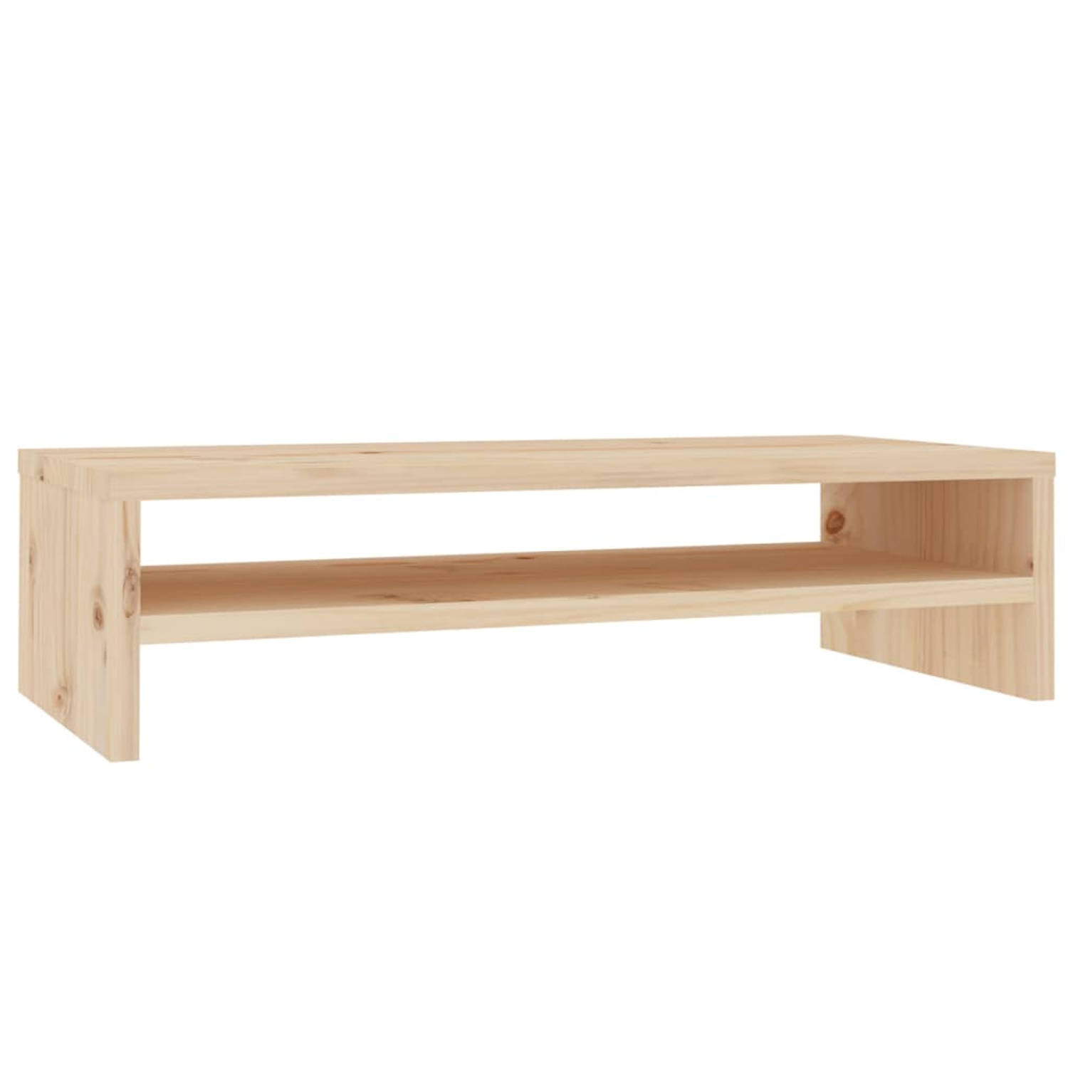 The Living Store Monitorstandaard - Houten bureaukast - 50x24x13 cm - Massief grenenhout