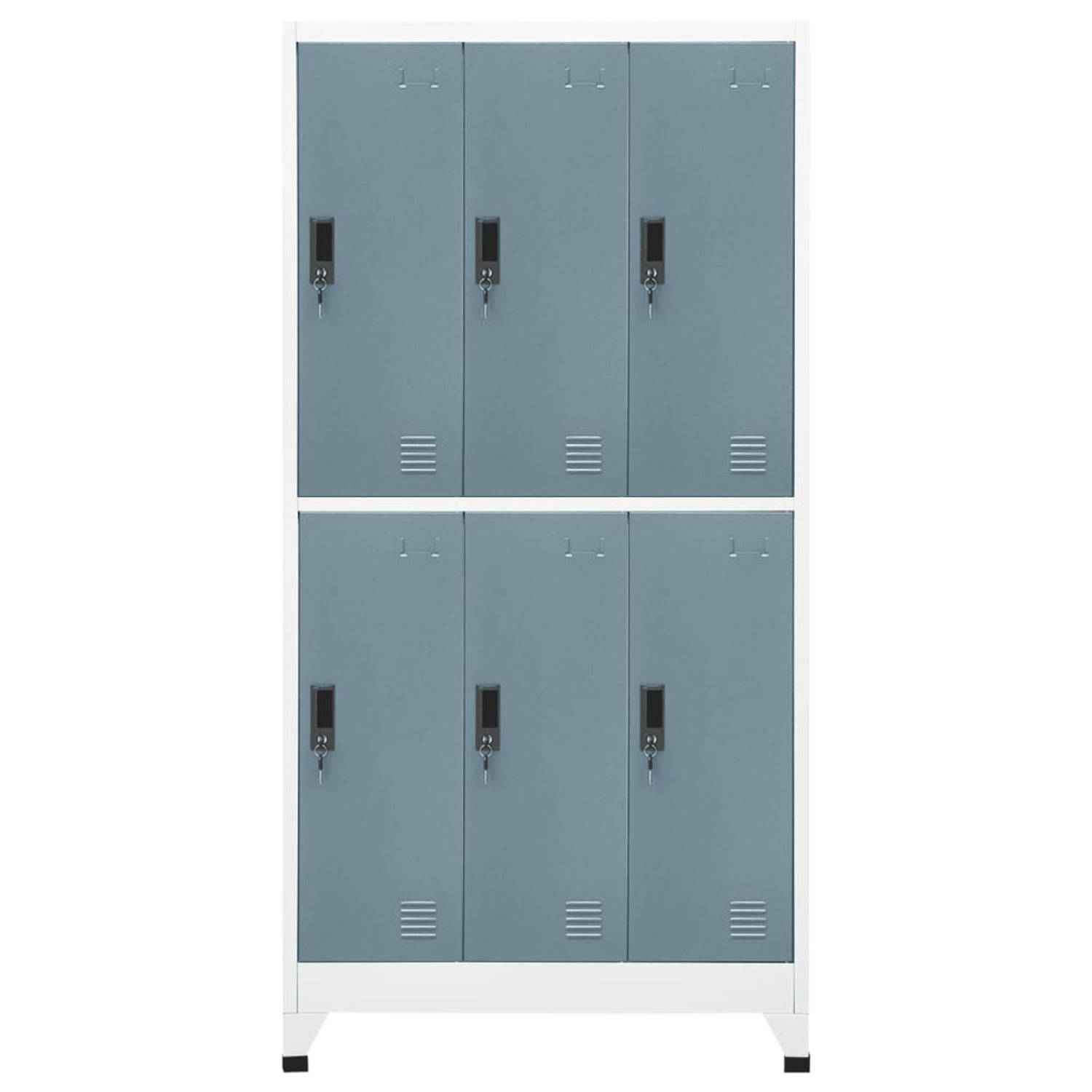 The Living Store Lockerkast - Modern - Kast - 90x45x180 cm - Staal - Grijs - Met hanger - 6 deuren