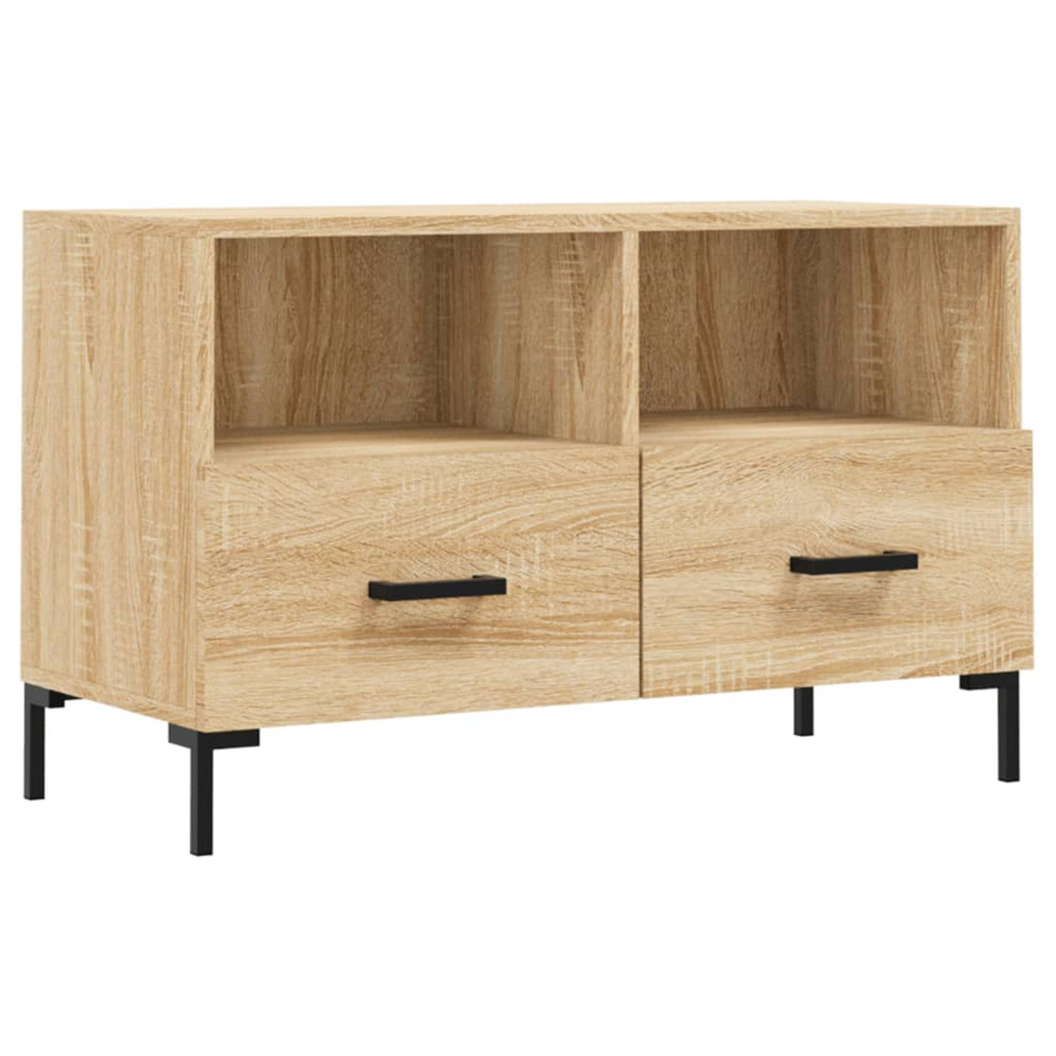 The Living Store TV-meubel Sonoma Eiken - 80 x 36 x 50 cm - Bewerkt hout en ijzer