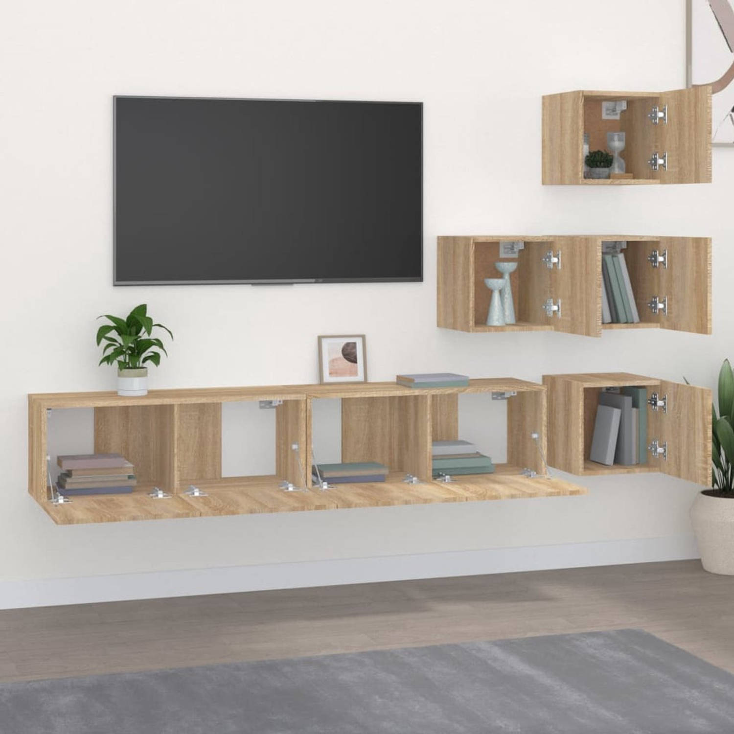 The Living Store TV-meubelset - Sonoma eiken - 30.5 x 30 x 30 cm (S) / 80 x 30 x 30 cm (L) - Duurzaam bewerkt hout
