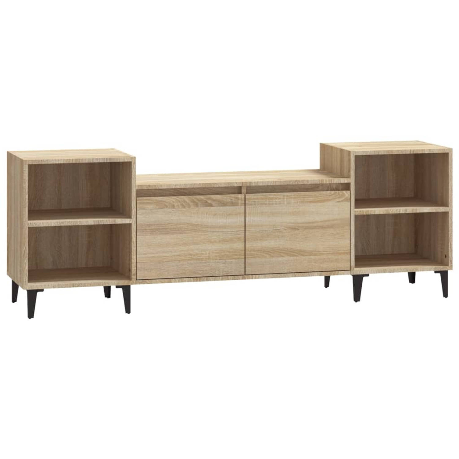 The Living Store TV-meubel - Trendy design - Stevig hout - 6 vakken - Sonoma Eiken - 160 x 35 x 55 cm