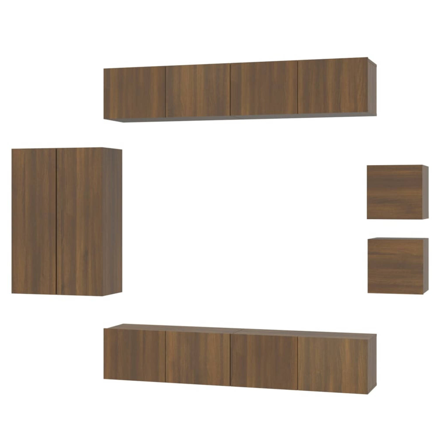 The Living Store Classic TV Cabinet Set - Wood - Brown Oak - 4x 80x30x30 cm 2x 30.5x30x90 cm 2x 30.5x30x30 cm