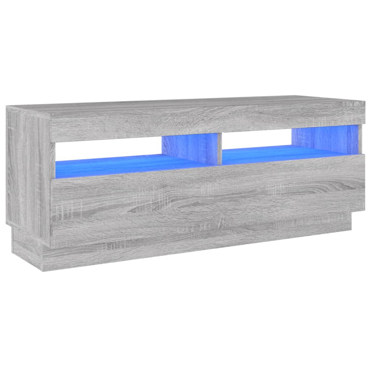 The Living Store TV-meubel - LED-verlichting - Bewerkt hout - 100 x 35 x 40 cm - Trendy ontwerp - Grijs sonoma eiken