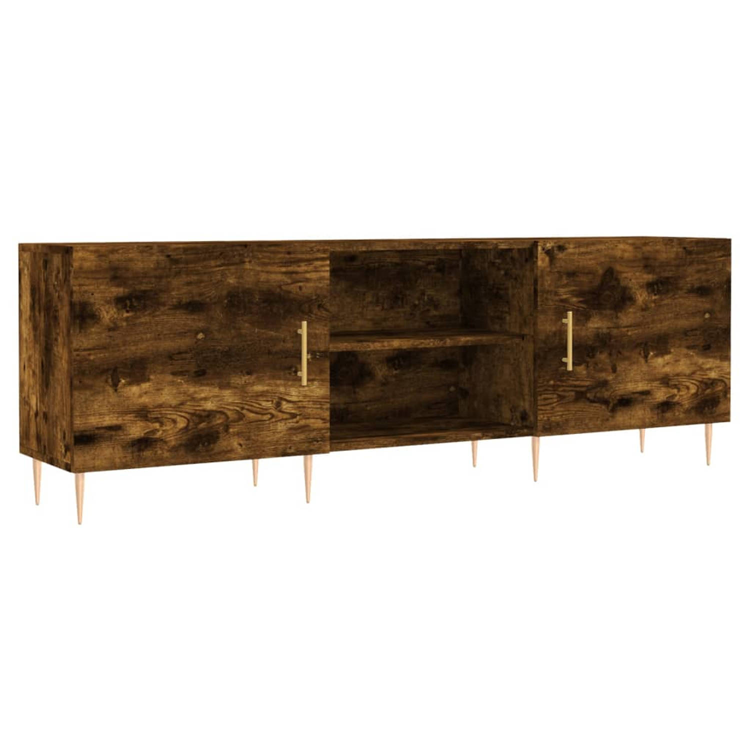 The Living Store Tv-meubel - Gerookt Eiken - 150 x 30 x 50 cm - Bewerkt Hout en IJzer