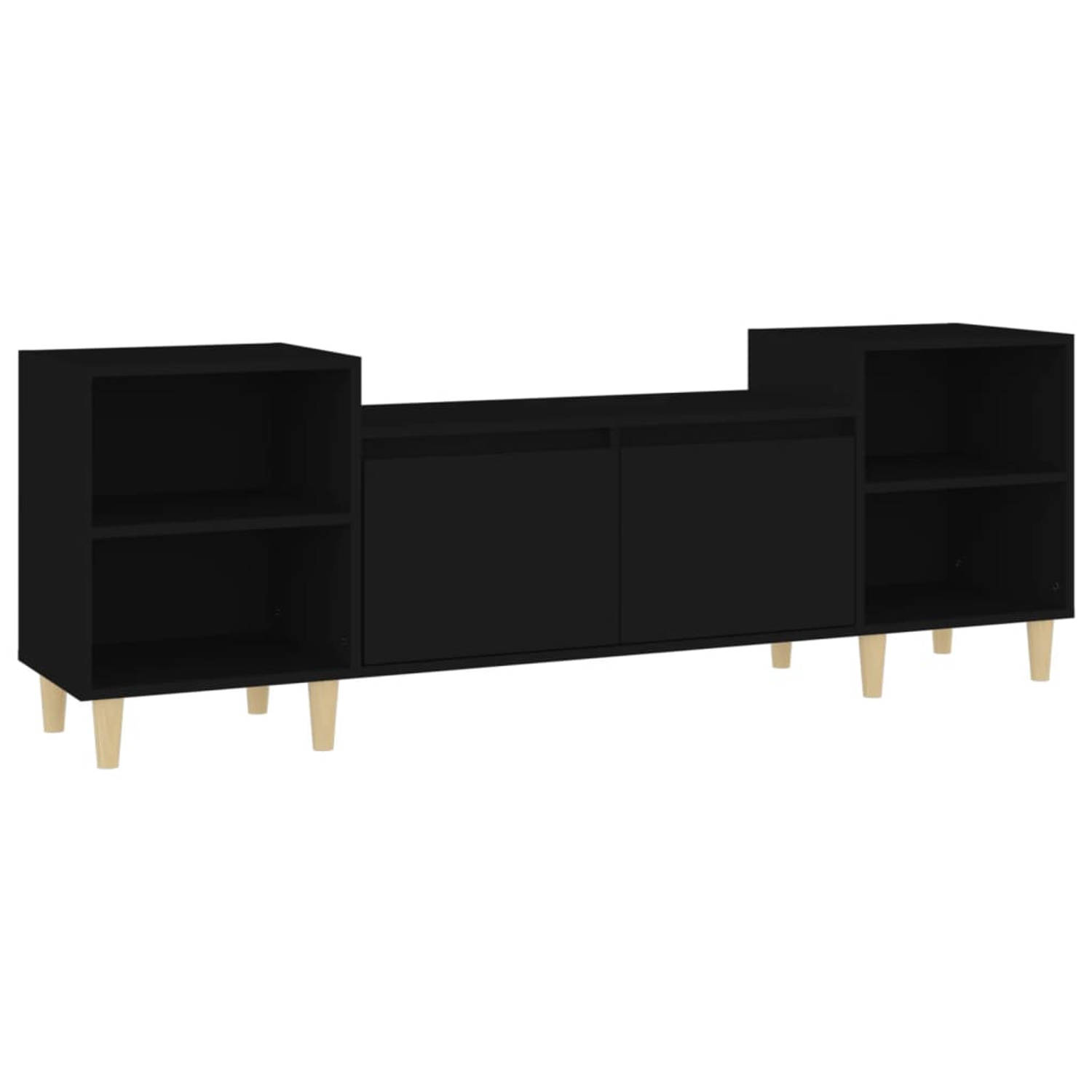 The Living Store TV-kast - Zwarte bewerkt houten media-meubel - 160 x 35 x 55 cm