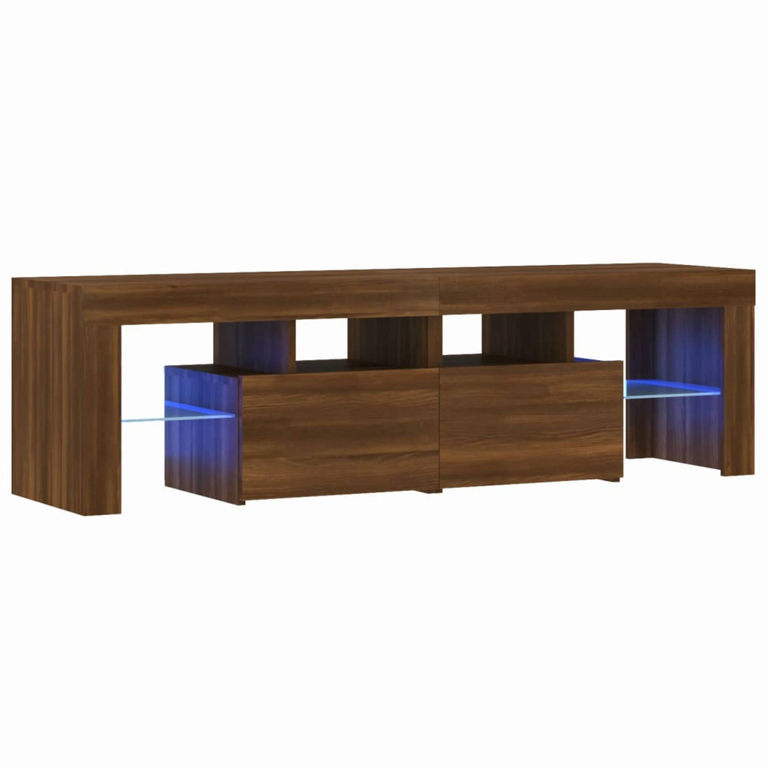The Living Store tv-meubel - LED-verlichting - bewerkt hout - 140 x 36.5 x 40 cm - bruineiken