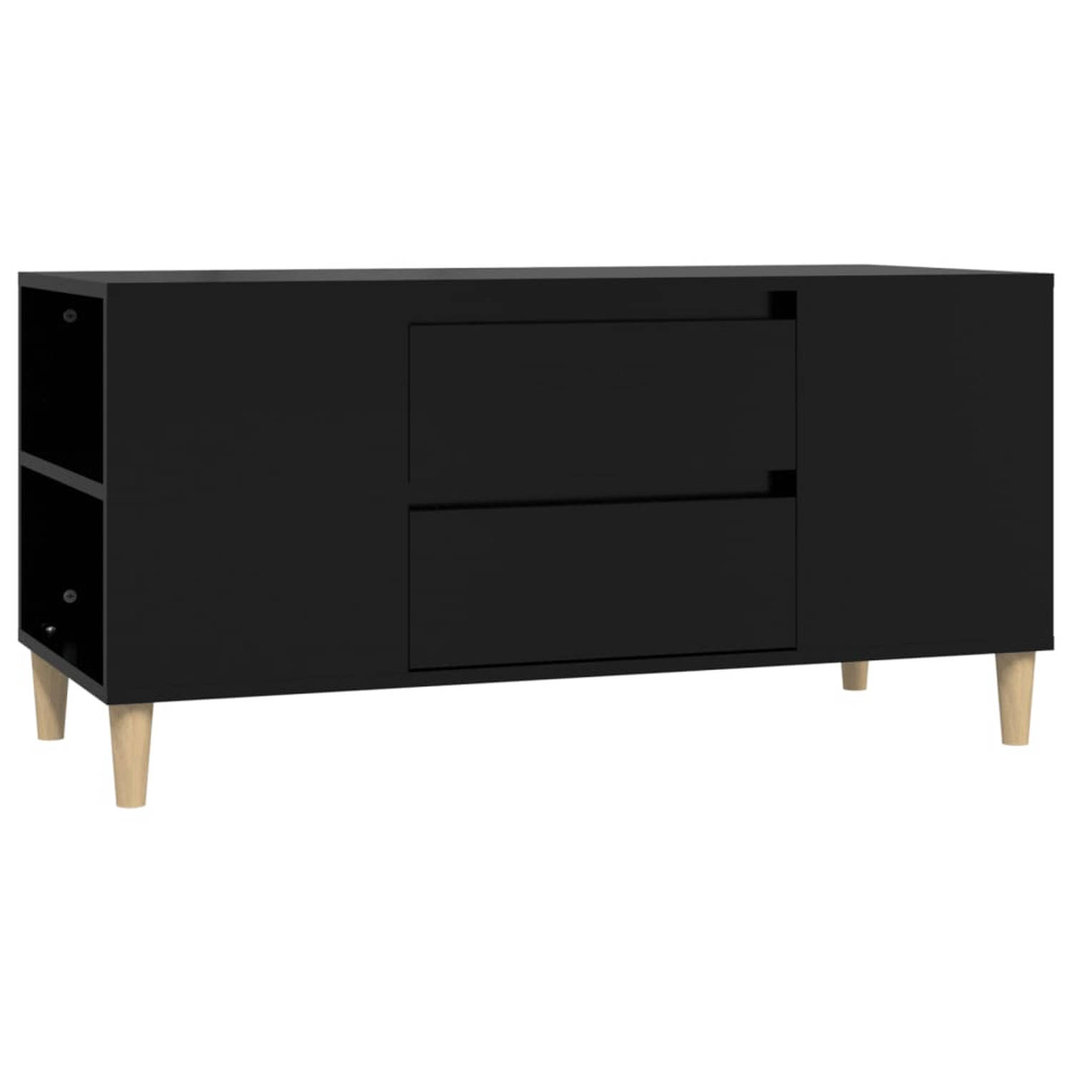 The Living Store TV-meubel Scandinavische stijl - 102 x 44.5 x 50 cm - zwart hout