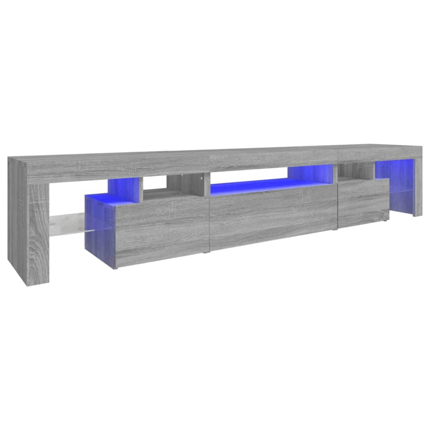 The Living Store TV-meubel - LED-verlichting - Grijs Sonoma Eiken - 215 x 36.5 x 40 cm (L x B x H) - Bewerkt hout