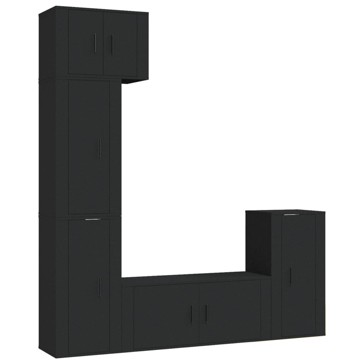 The Living Store Klassieke Televisiekastenset - TV-meubel - zwart - 57x34.5x40cm - 3x40x34.5x80cm - 100x34.5x40cm