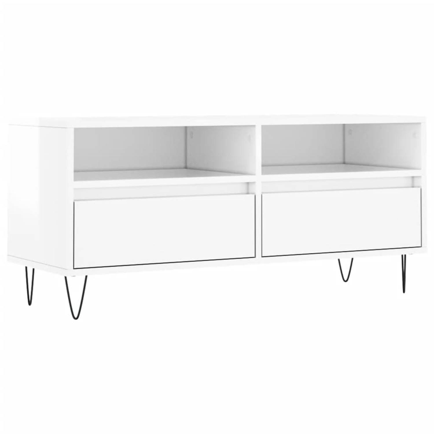 The Living Store Tv-meubel Basic - Hoogglans Wit - 100 x 34.5 x 44.5 cm - Opbergruimte - Stabiel - Montage vereist