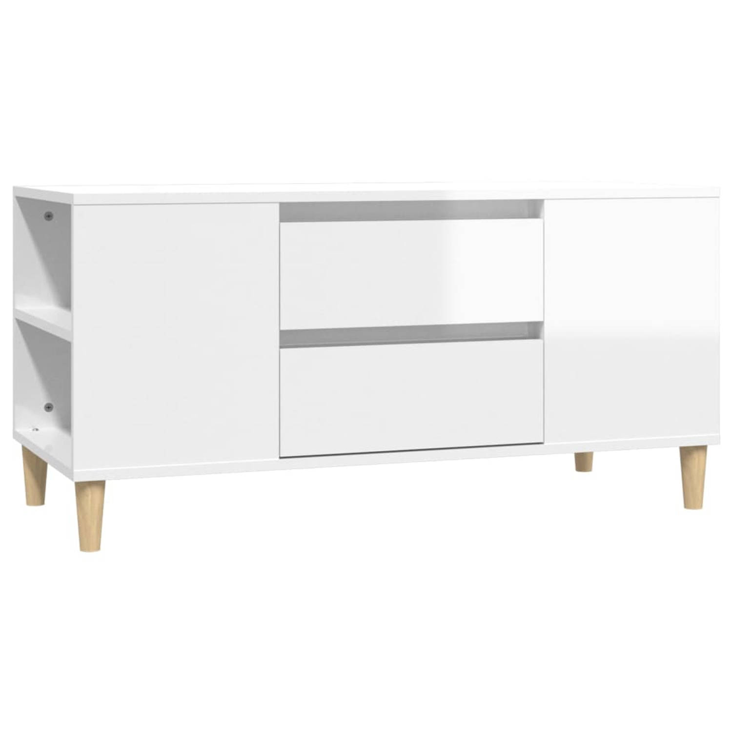The Living Store TV-meubel Scandinavische stijl - Hoogglans wit - 102 x 44.5 x 50 cm - Duurzaam hout