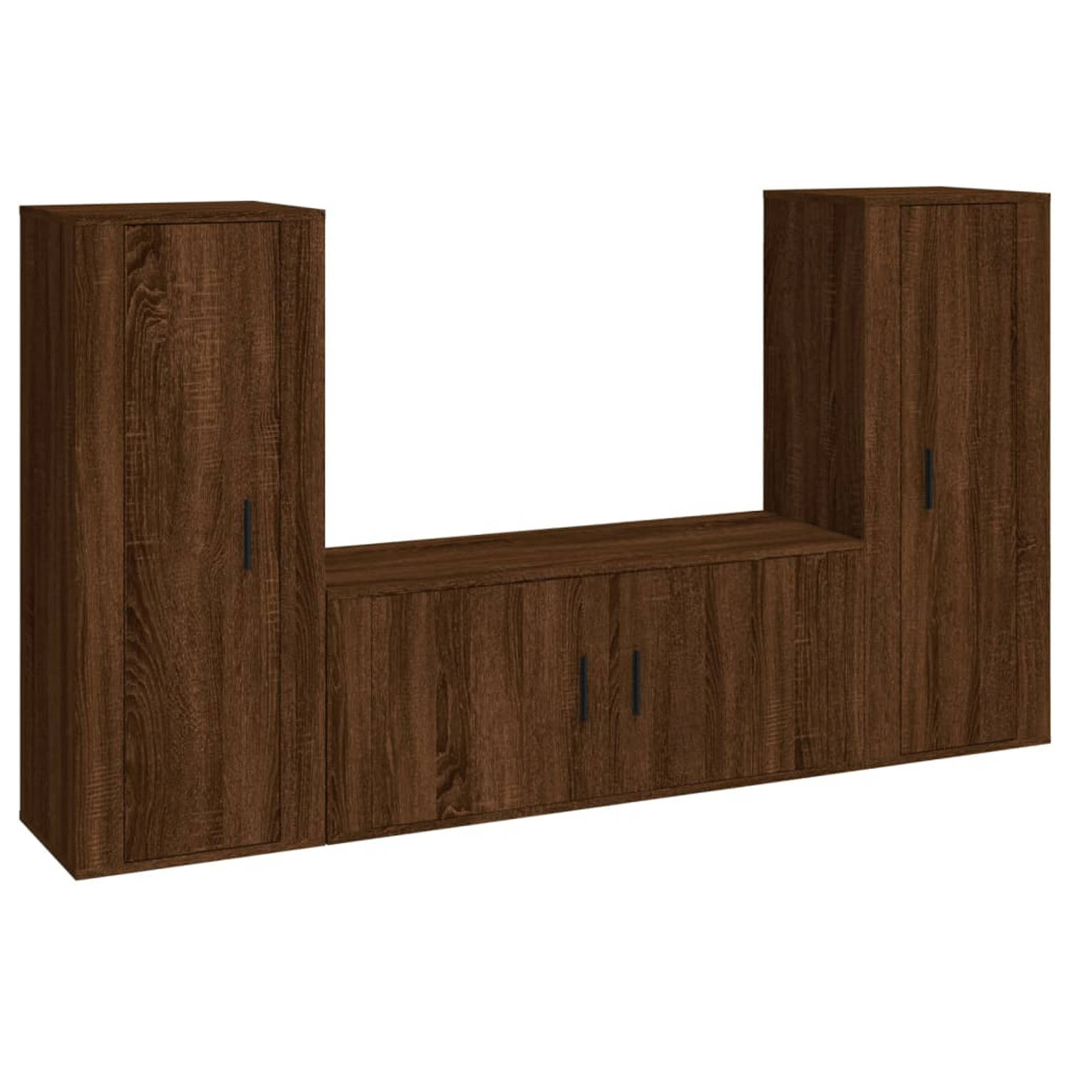 The Living Store Tv-meubelset - Klassiek - Bewerkt hout - 2x 40x34.5x100cm - 1x 100x34.5x40cm - Bruineiken