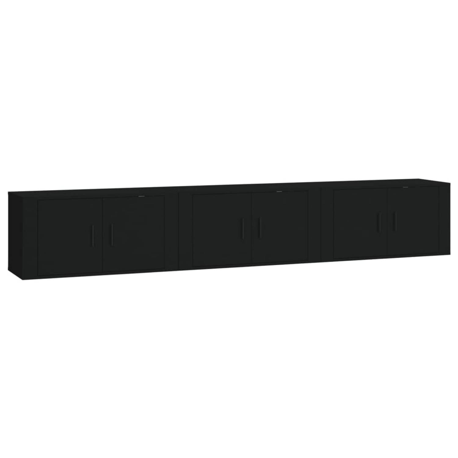 The Living Store TV-wandmeubel - 3 stuks - zwart - 80 x 34.5 x 40 cm - Duurzaam hout - Wandgemonteerd