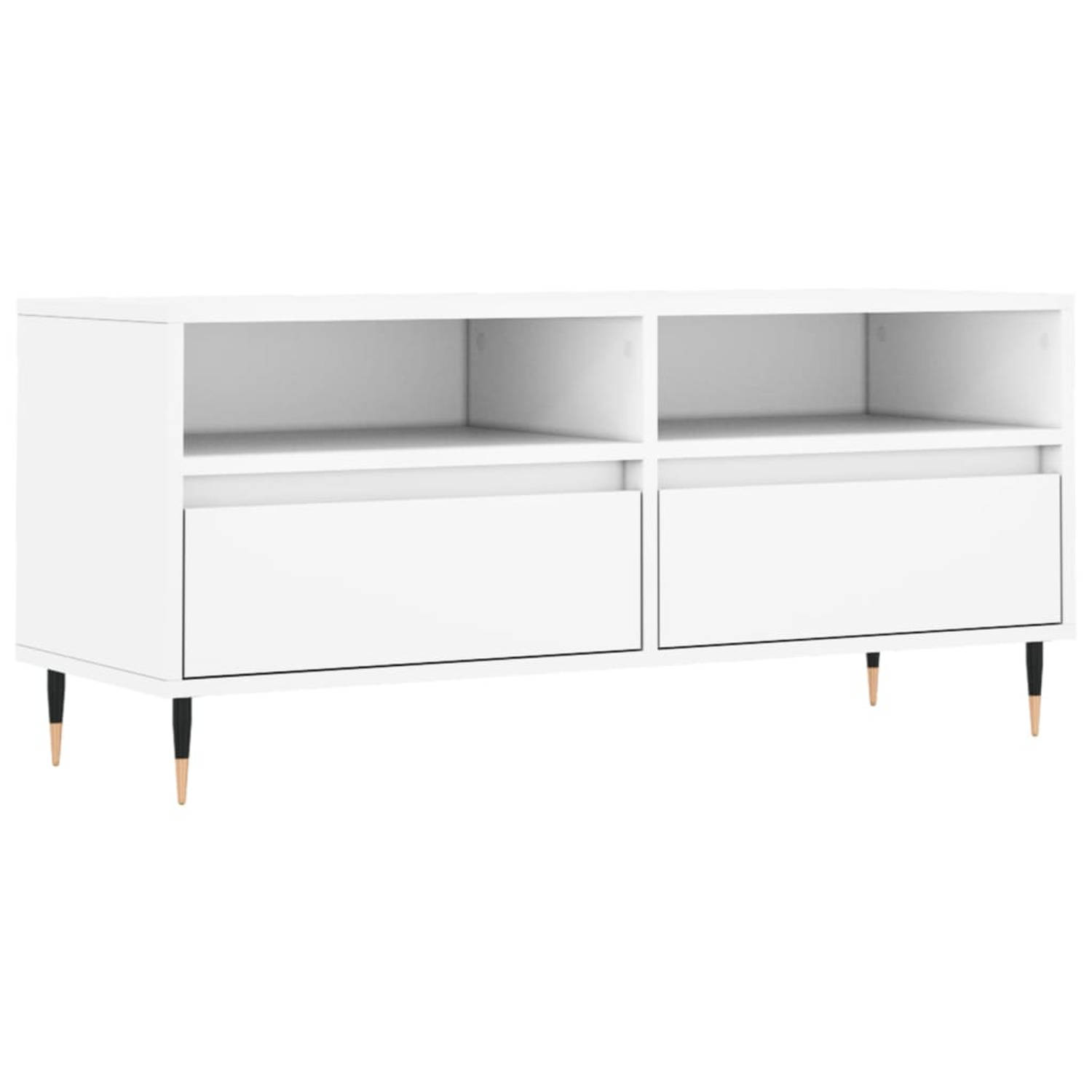 The Living Store TV-meubel - wit - 100 x 34.5 x 44.5 cm - bewerkt hout en ijzer