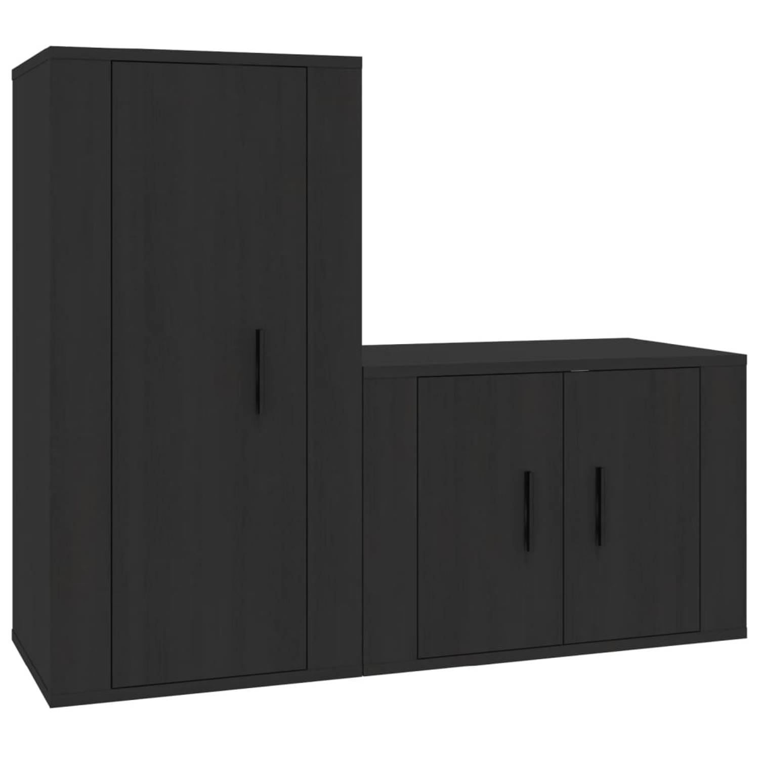 The Living Store TV-meubelset zwart - 57 x 34.5 x 40 cm - bewerkt hout