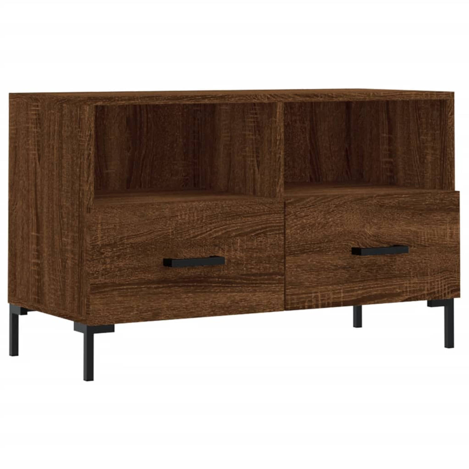 The Living Store Tv-meubel - Bruineiken - 80 x 36 x 50 cm - Bewerkt hout en ijzer