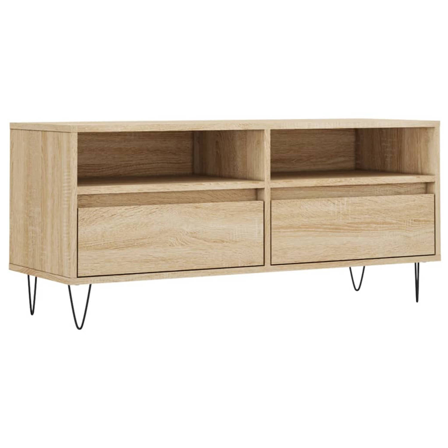 The Living Store TV-meubel Sonoma Eiken - 100 x 34.5 x 44.5 cm - opbergruimte - stabiel tafelblad - ijzeren poten