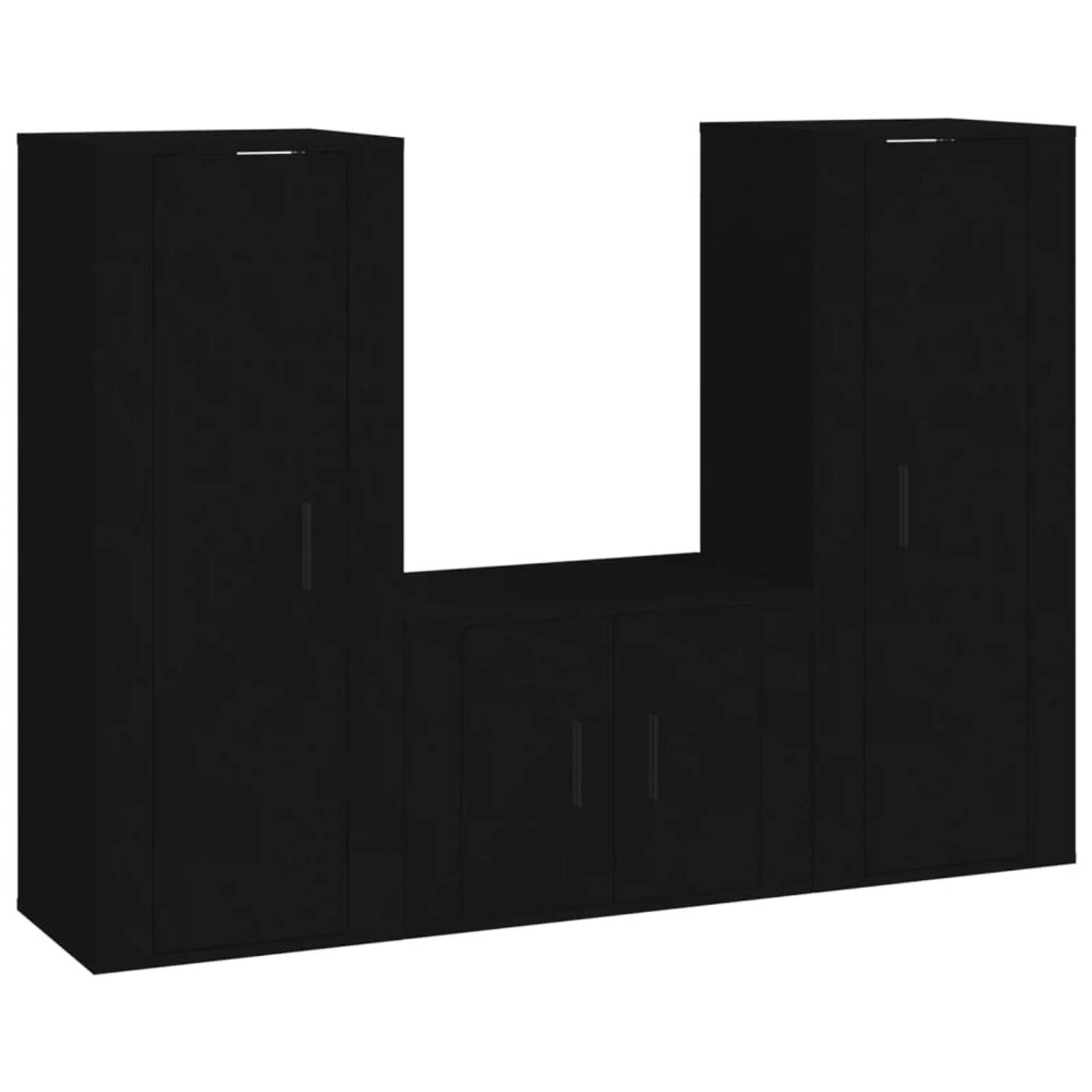 The Living Store Klassieke televisiekastenset - TV-meubels - 40 x 34.5 x 100 cm - zwart hout