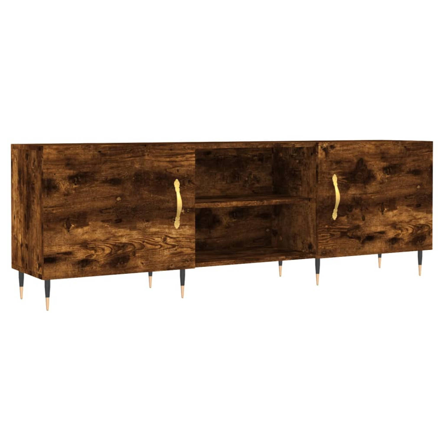 The Living Store TV-meubel 150 x 30 x 50 cm - Gerookt eiken - Bewerkt hout en ijzer