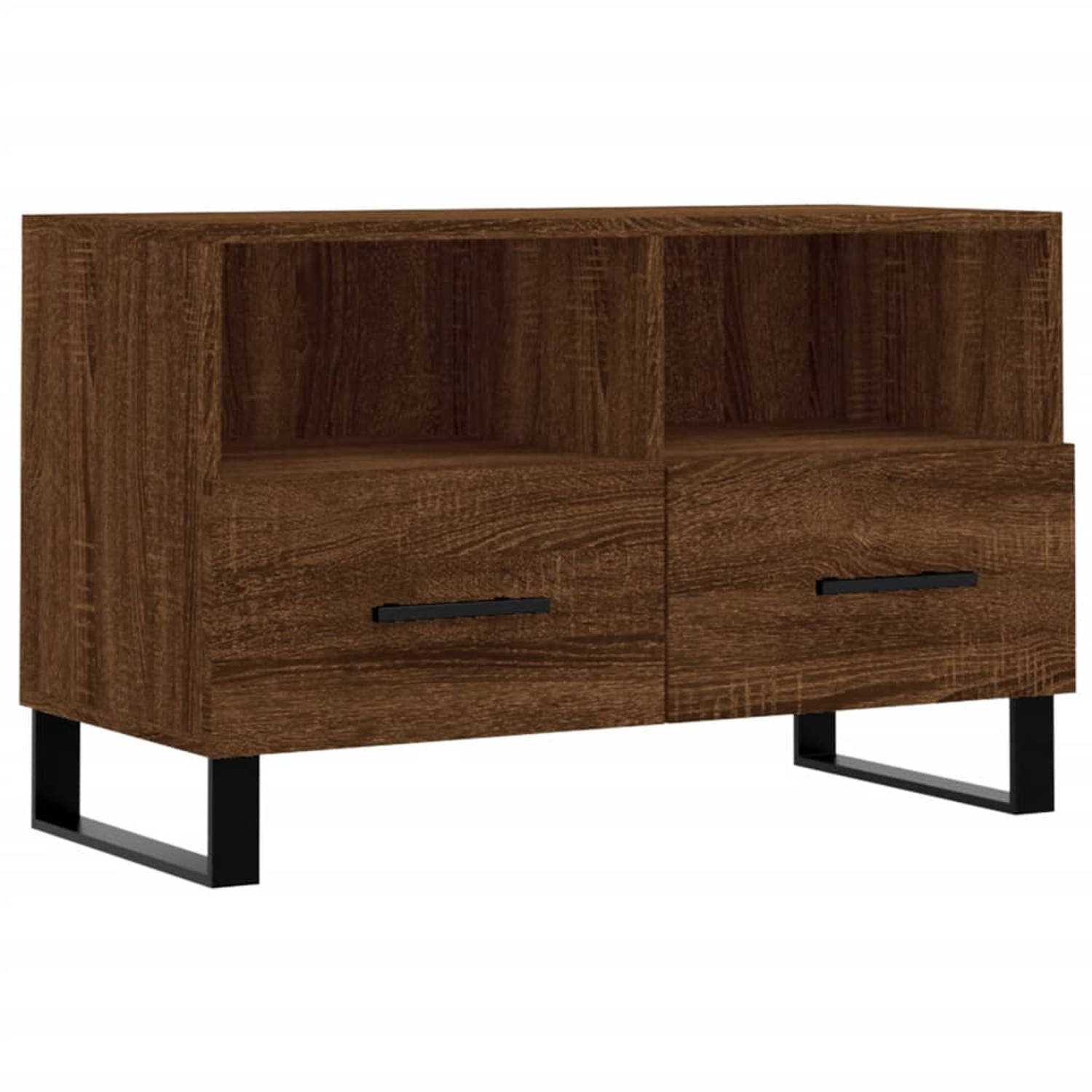 The Living Store TV-meubel - Bruineiken - 80 x 36 x 50 cm - Bewerkt hout en ijzer