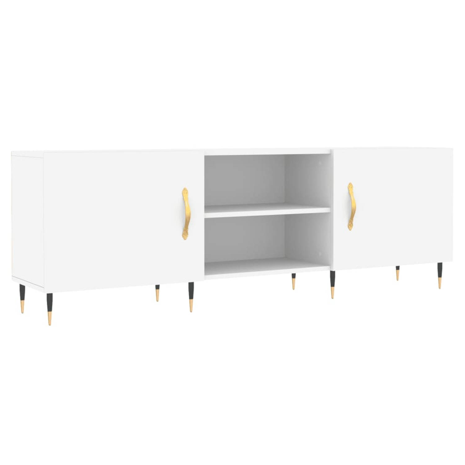The Living Store TV-meubel - wit - 150 x 30 x 50 cm - bewerkt hout en ijzer