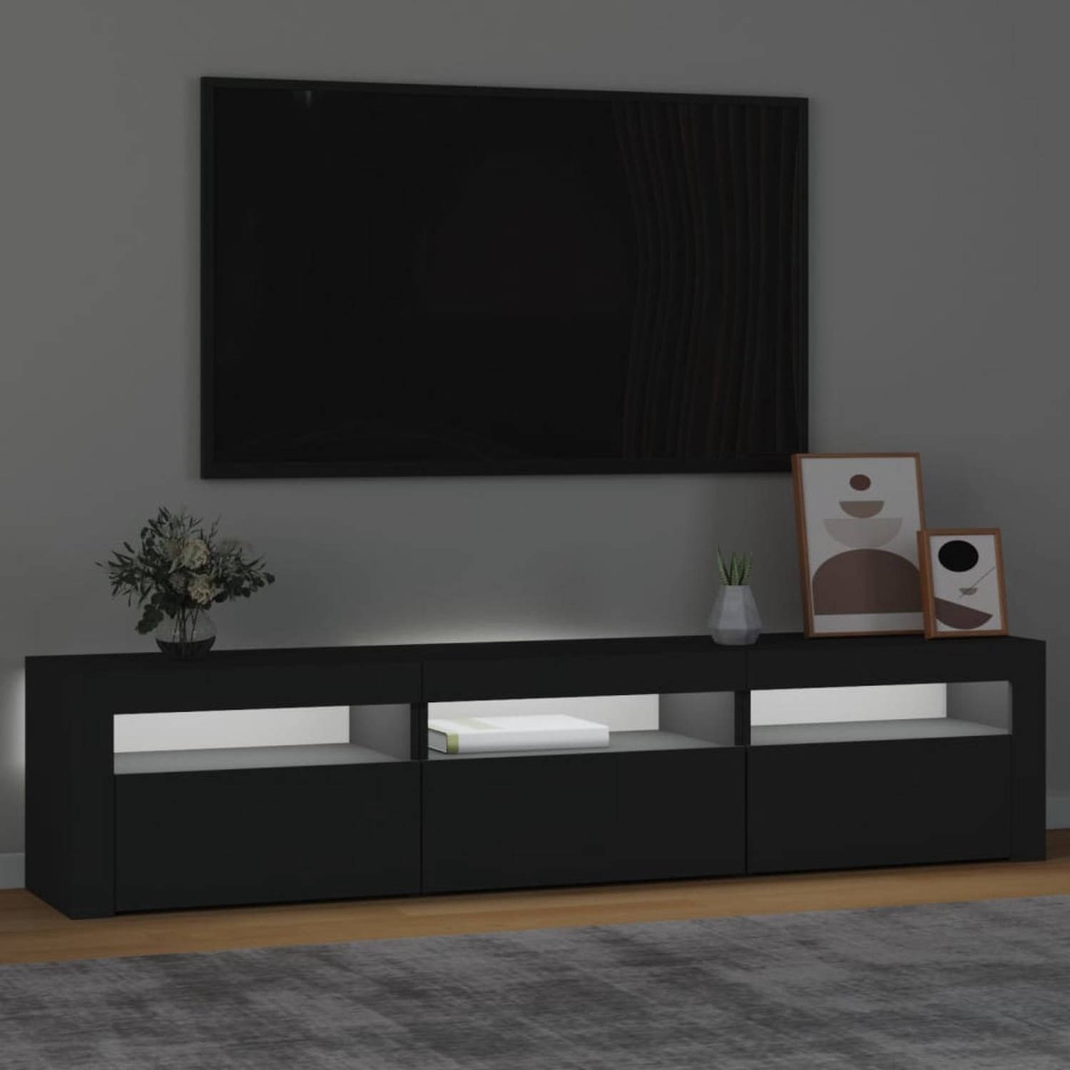 The Living Store TV-meubel V2 - zwart - 180x35x40 cm - RGB LED-verlichting
