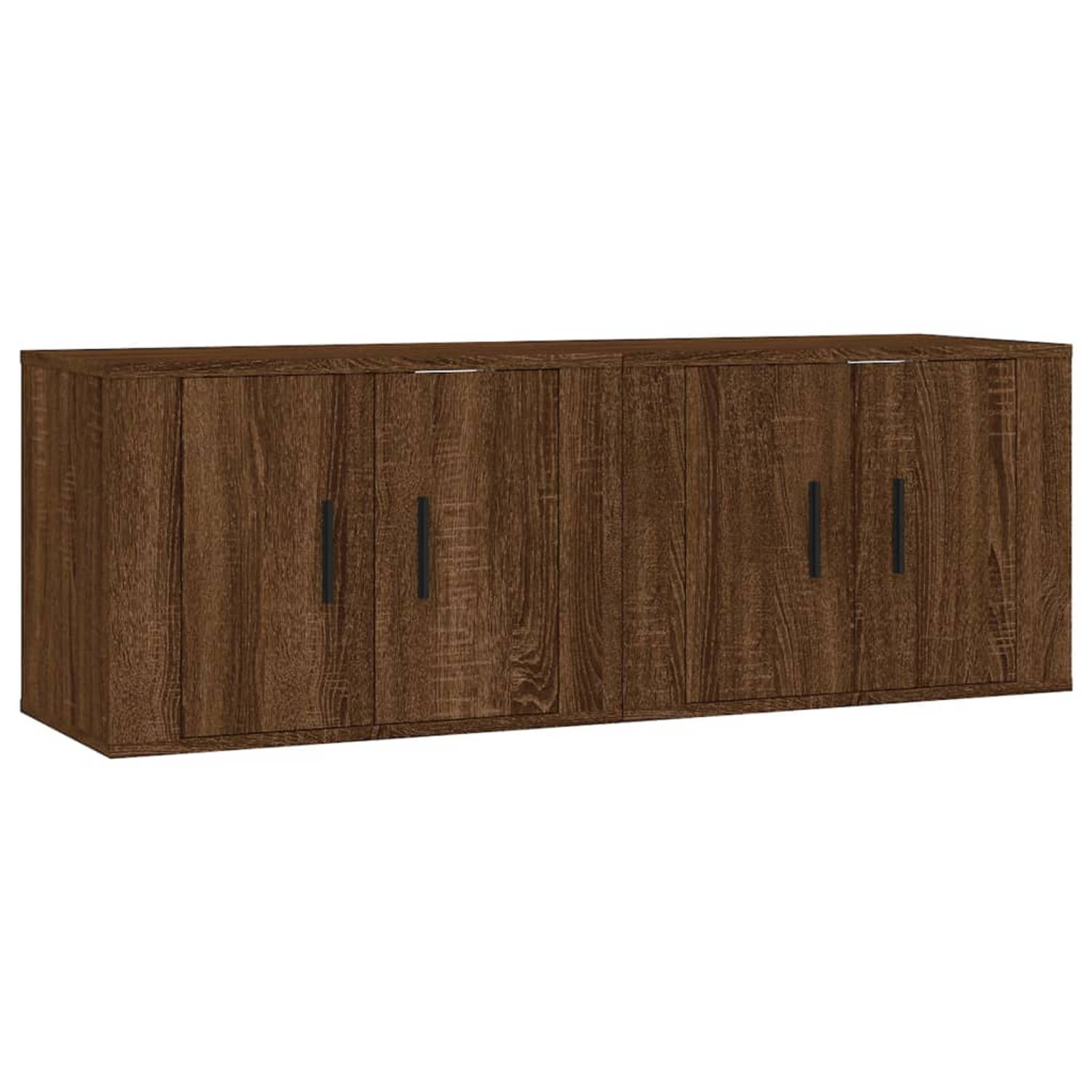 The Living Store TV Wandmeubel - Bruineiken - 57 x 34.5 x 40 cm - Duurzaam hout - Voldoende opbergruimte - Wandgemonteerde functie - Stevig blad - Praktische deuren - 2 stuks