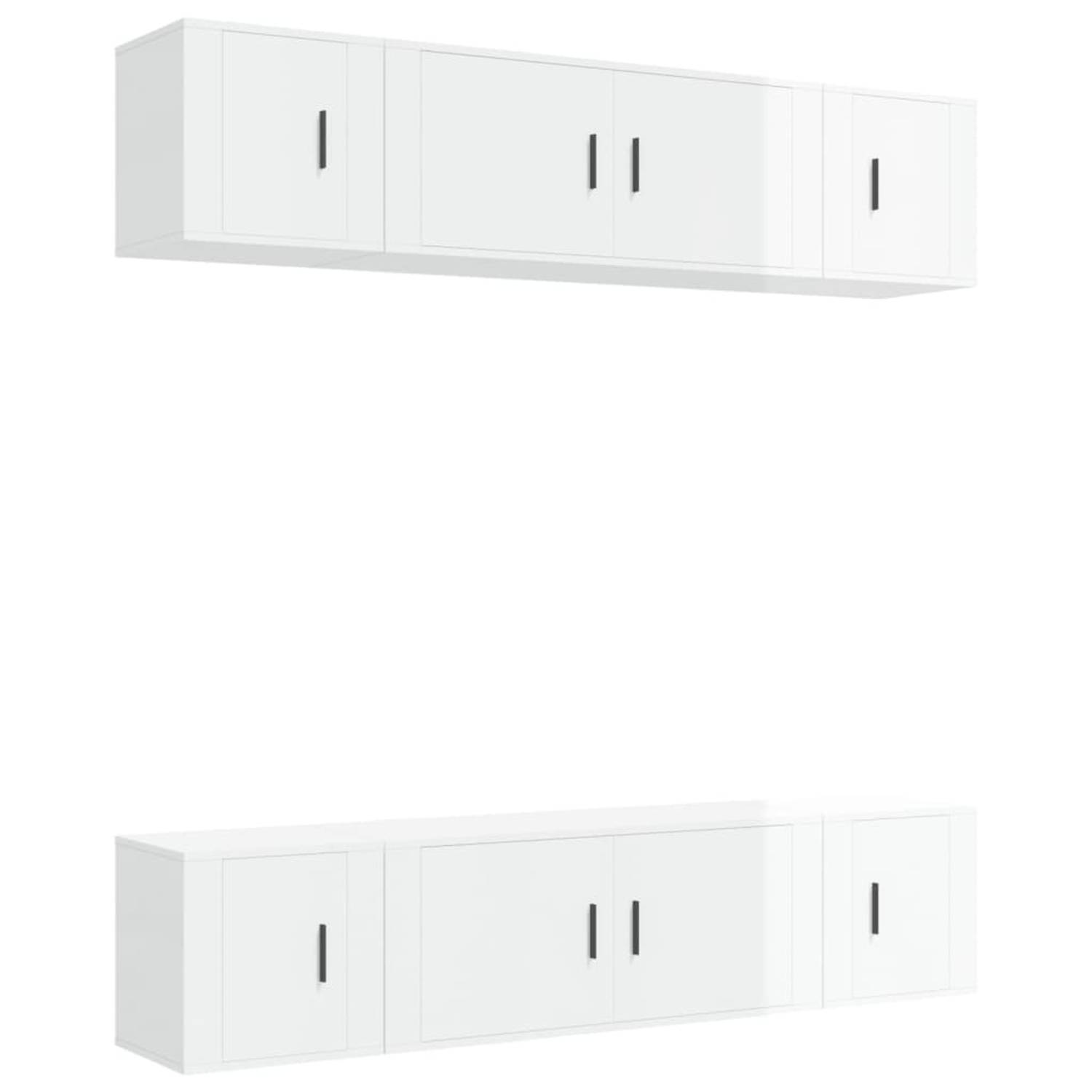The Living Store TV-meubelset - Hoogglans wit - Wandgemonteerd - 2x 100 x 34.5 x 40 cm + 4x 40 x 34.5 x 40 cm