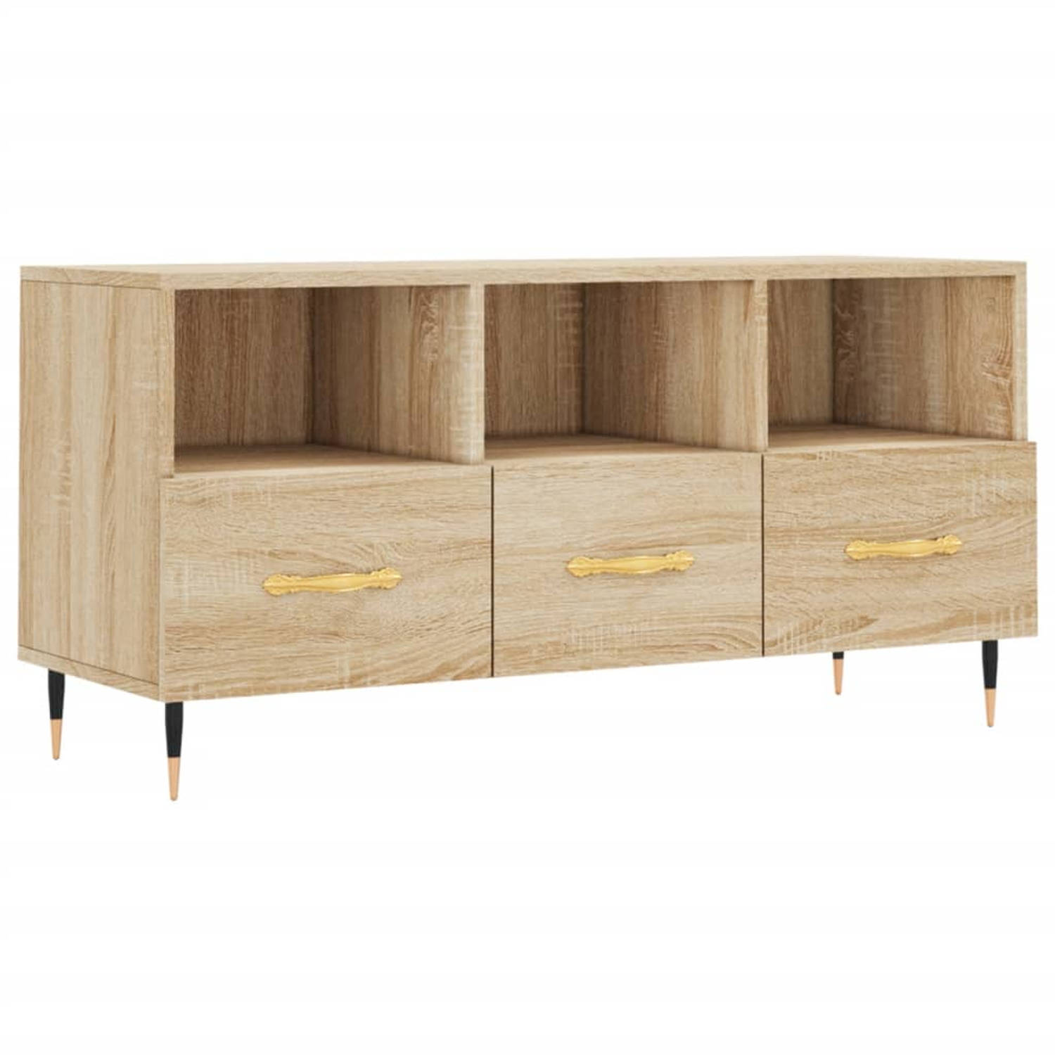 The Living Store TV-meubel Sonoma Eiken - 102 x 36 x 50 cm - Stevig bewerkt hout - 3 vakken en 3 lades