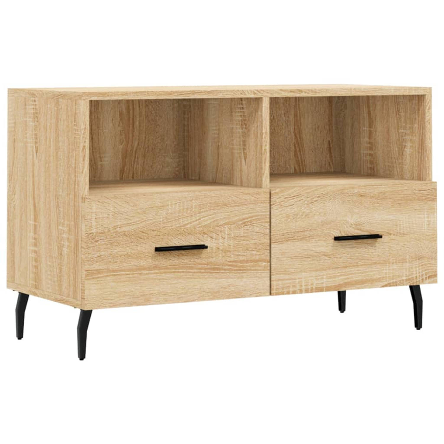 The Living Store TV-meubel - Sonoma Eiken - 80 x 36 x 50 cm - Bewerkt hout en ijzer