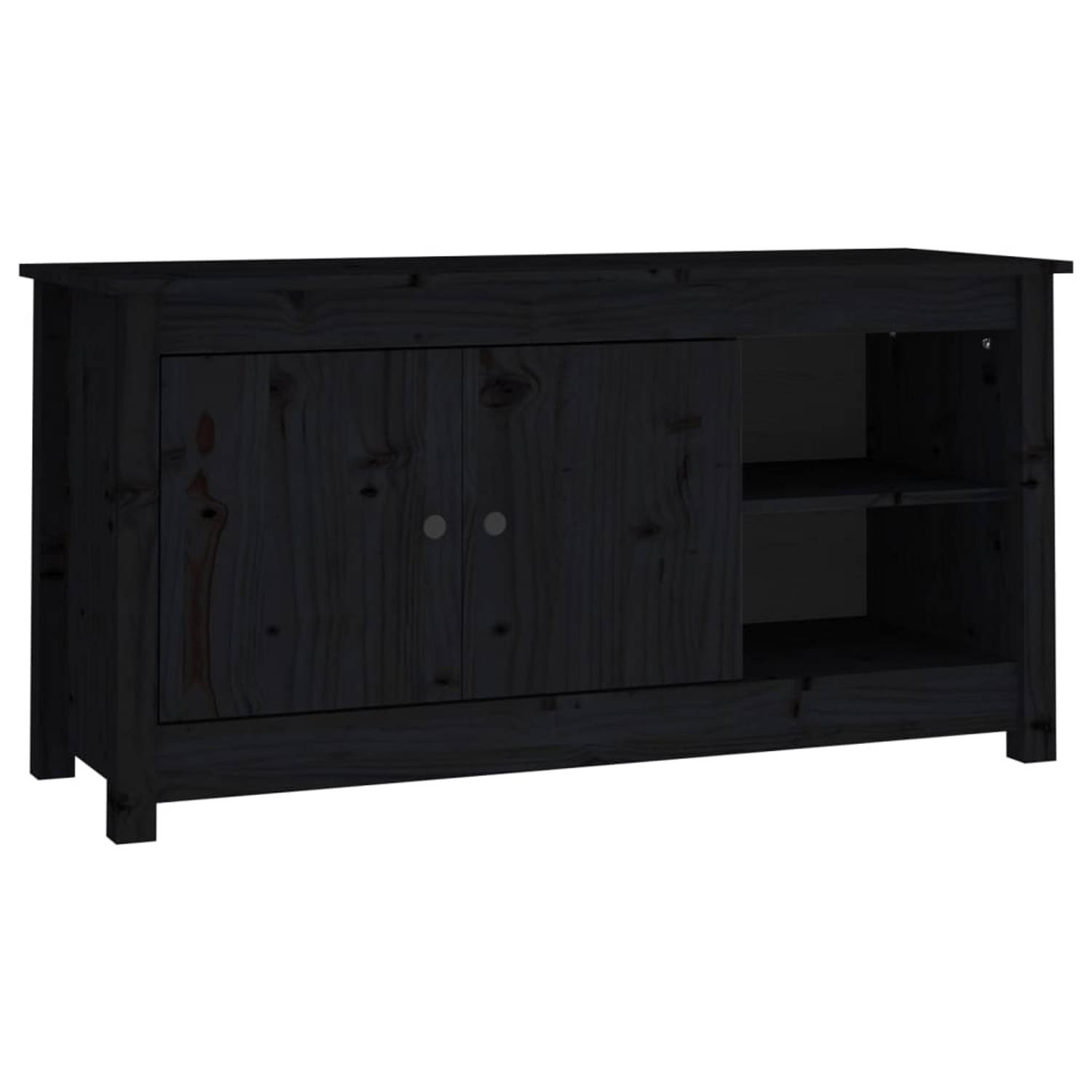 The Living Store Trendy TV-kast - Massief grenenhout - Stabiel frame - Voldoende opbergruimte - Display functie - Zwart - 103 x 36.5 x 52 cm