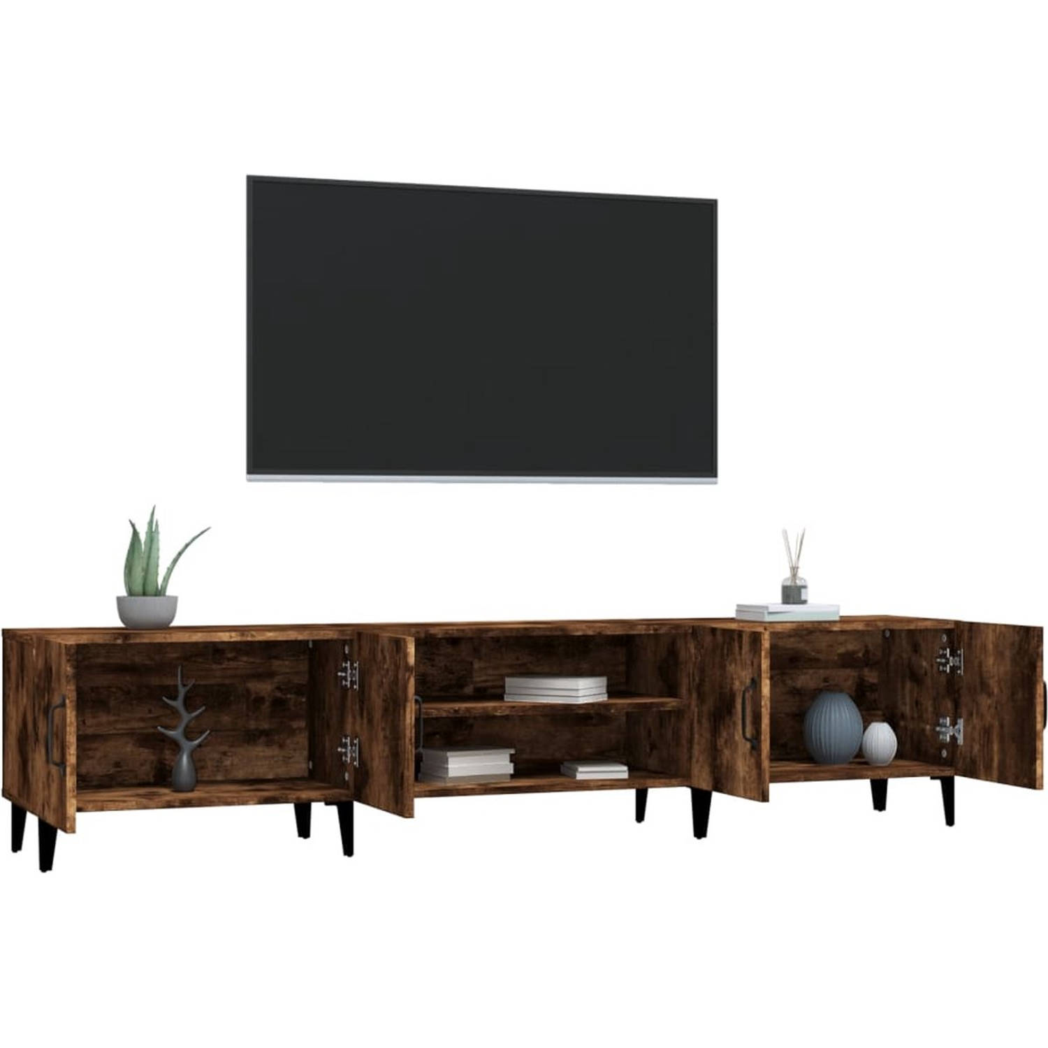 The Living Store TV Kast - Trendy - Gerookt Eiken - 180 x 31.5 x 40 cm - Voldoende Opbergruimte