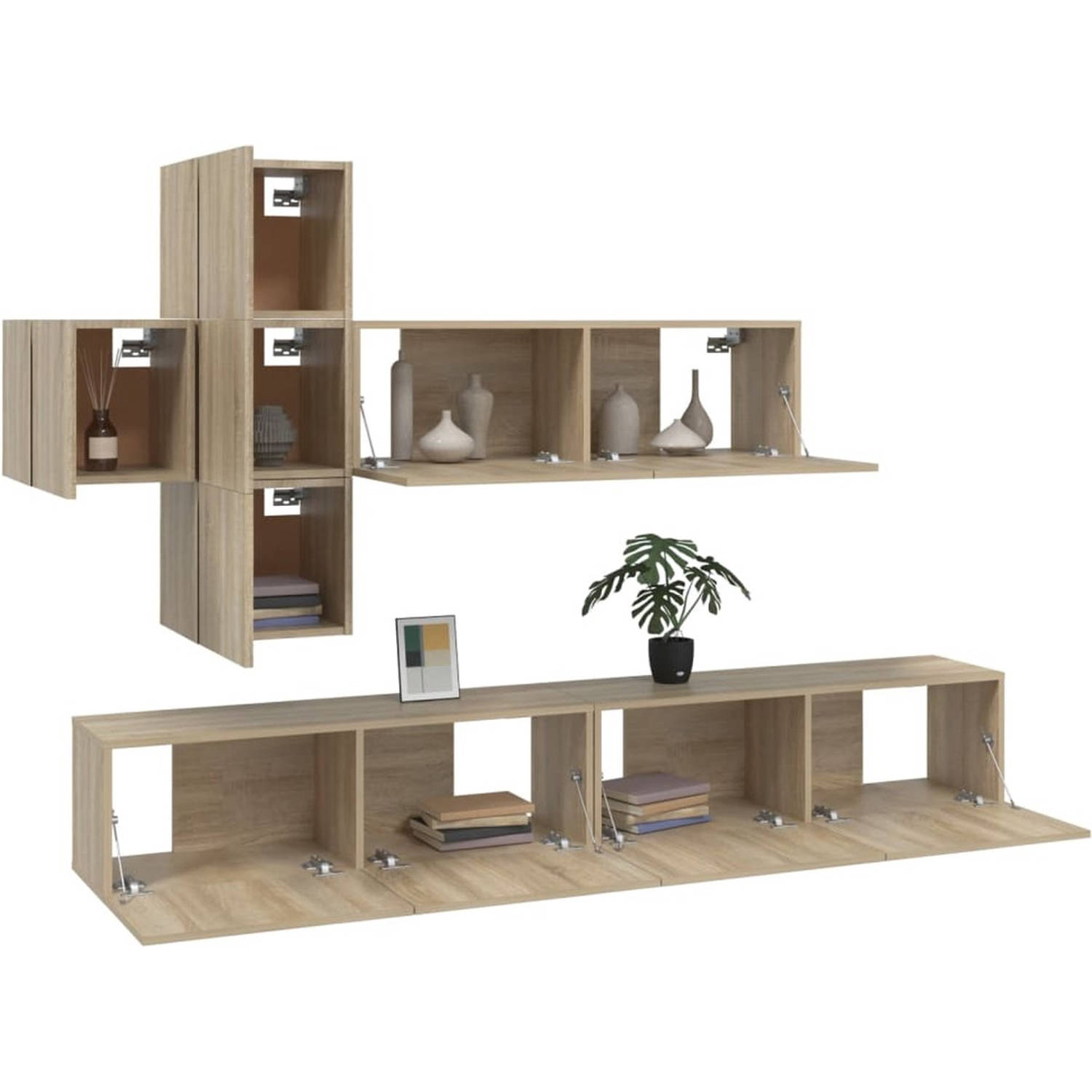 The Living Store TV-meubelset - Sonoma Eiken - 4x 30.5x30x30 cm + 3x 100x30x30 cm